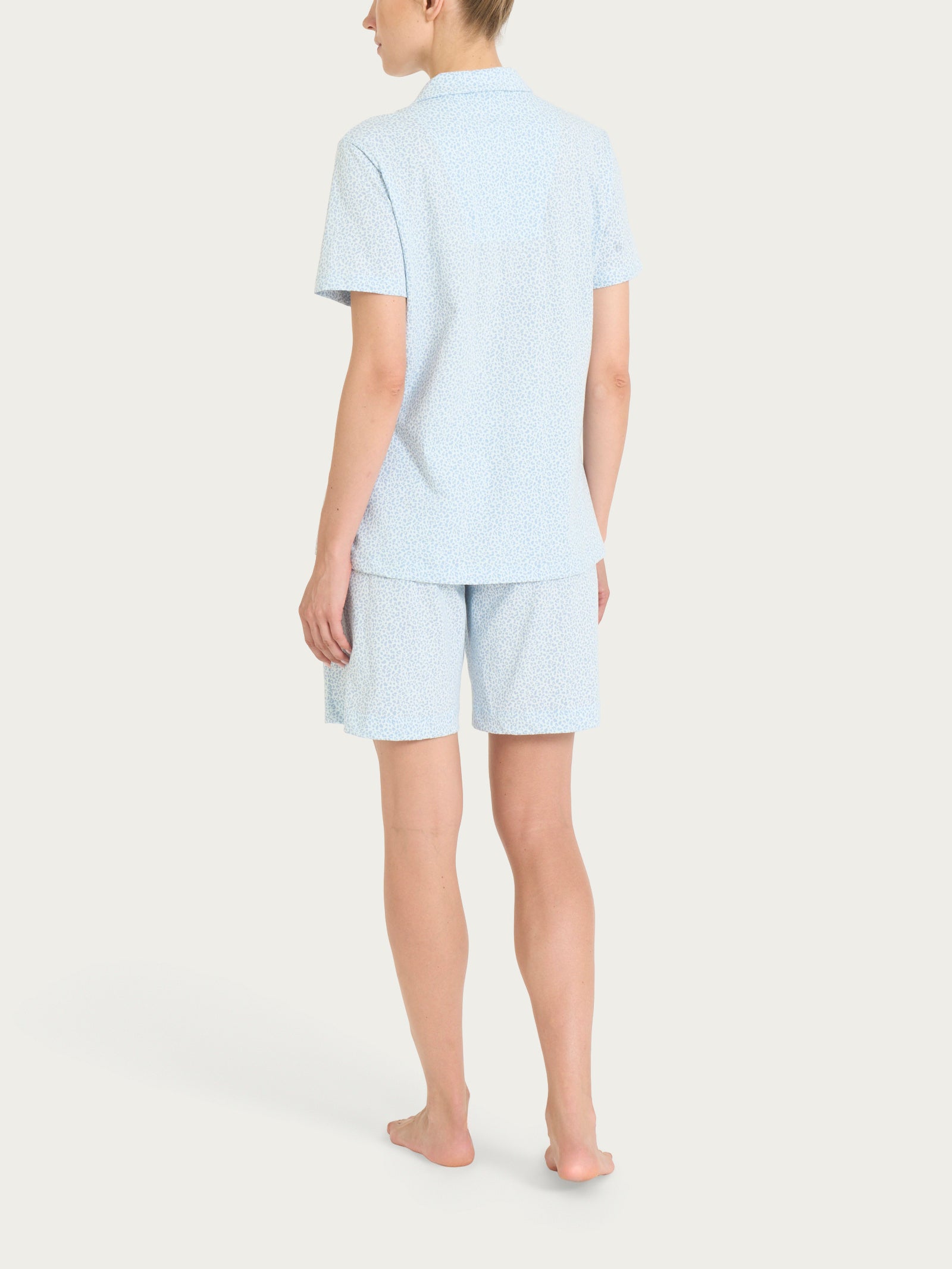 Pigiama corto con fantasia micro animalier in Jersey di cotone Azzurri Donna - Ragno