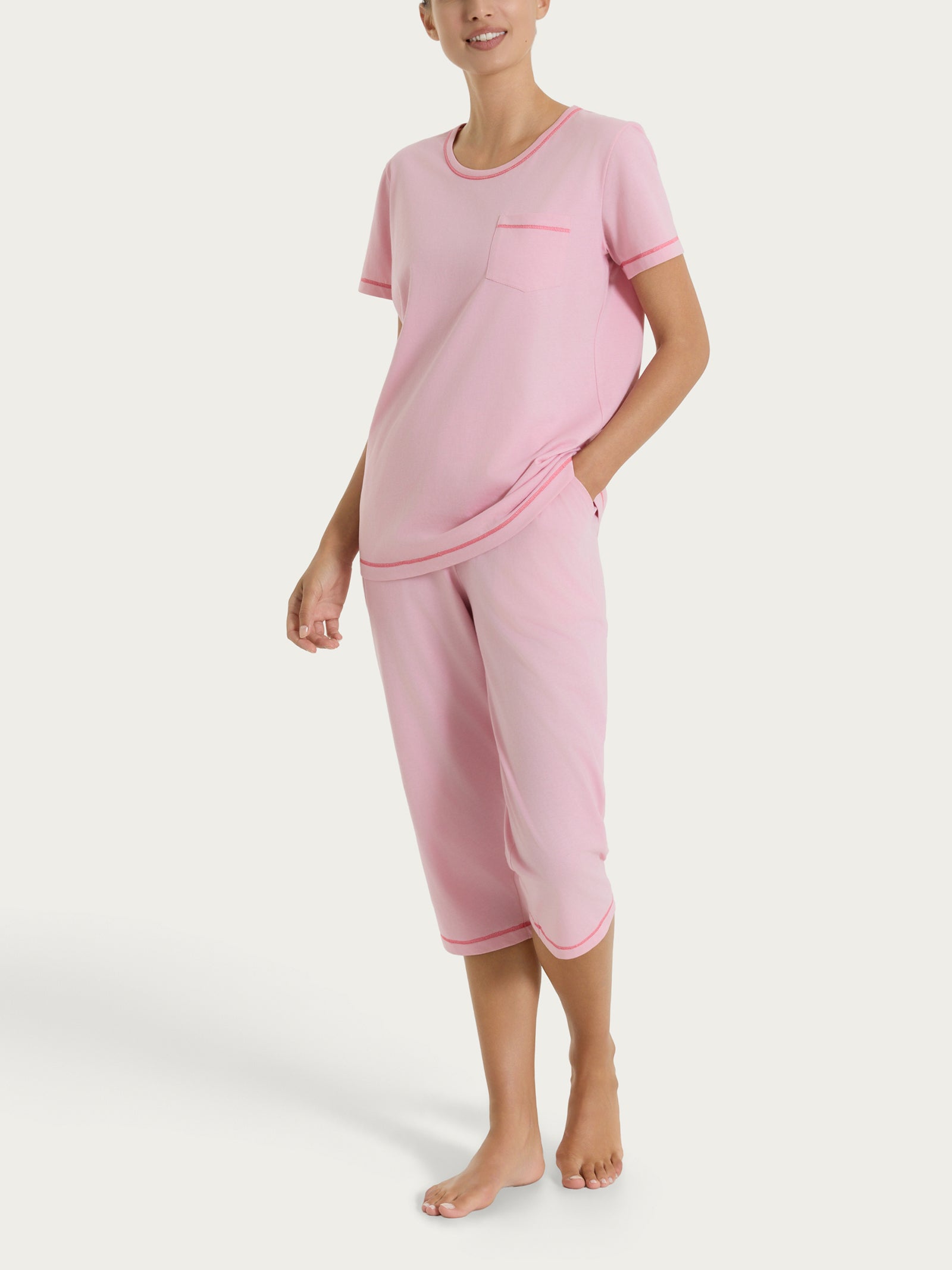 Pigiama tinta unita a pinocchietto in Jersey di Cotone Rosa Donna - Ragno