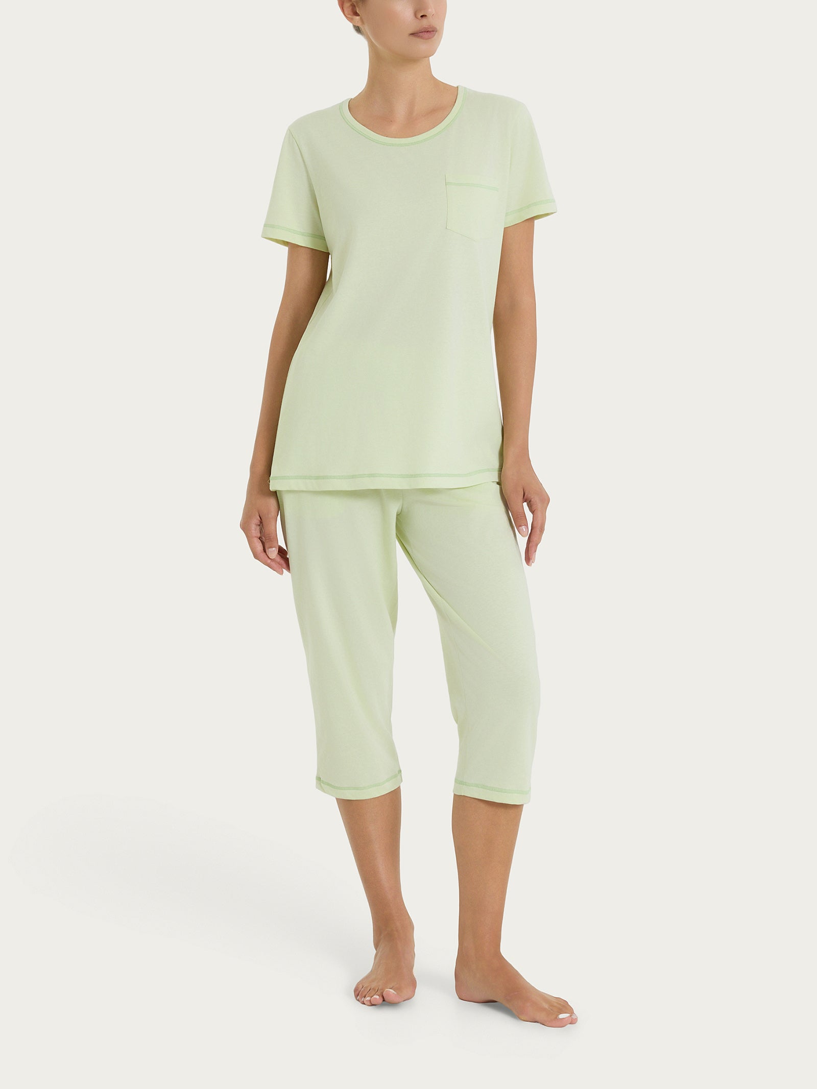 Pigiama tinta unita a pinocchietto in Jersey di Cotone Verdi Donna - Ragno