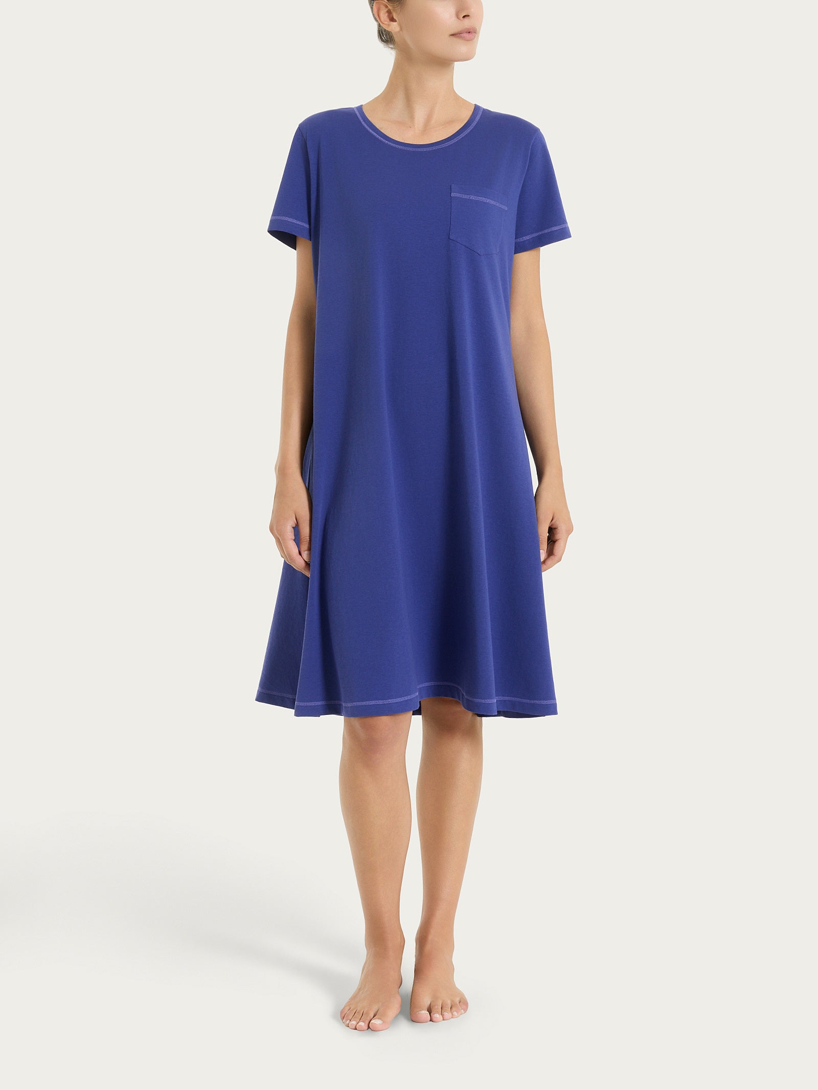 Camicia da notte tinta unita in Jersey di Cotone Blu Donna - Ragno