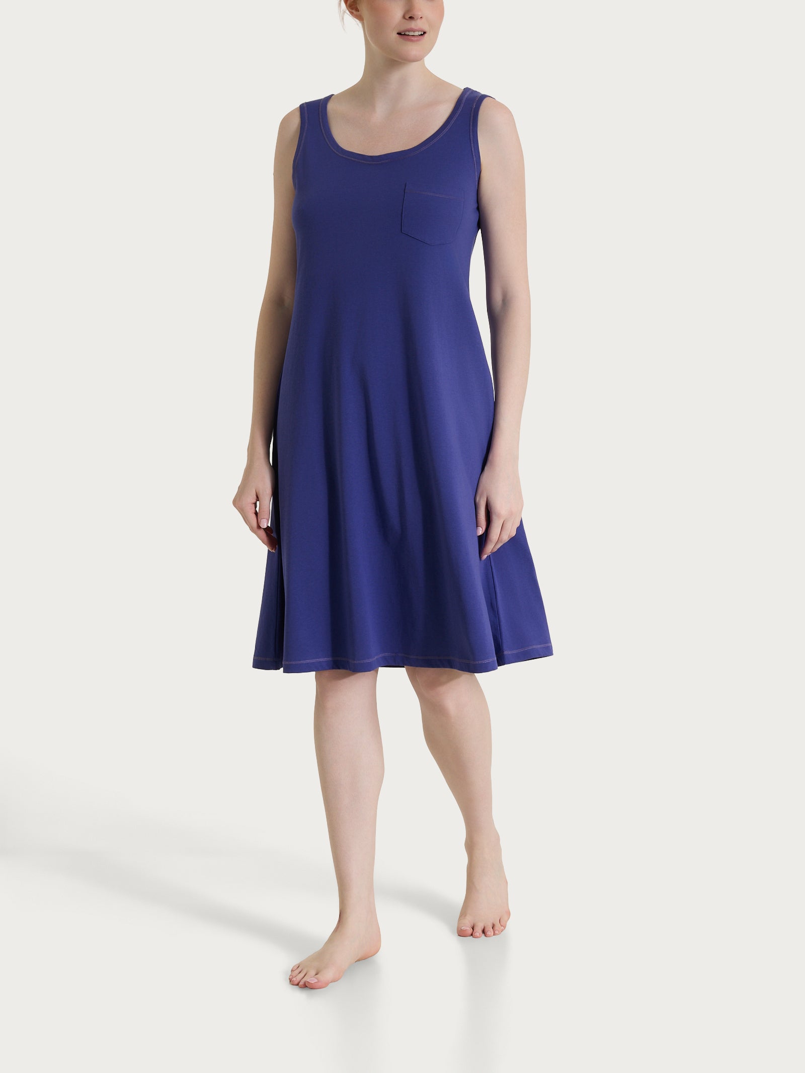 Camicia da notte smanicata in Jersey di Cotone Blu Donna - Ragno