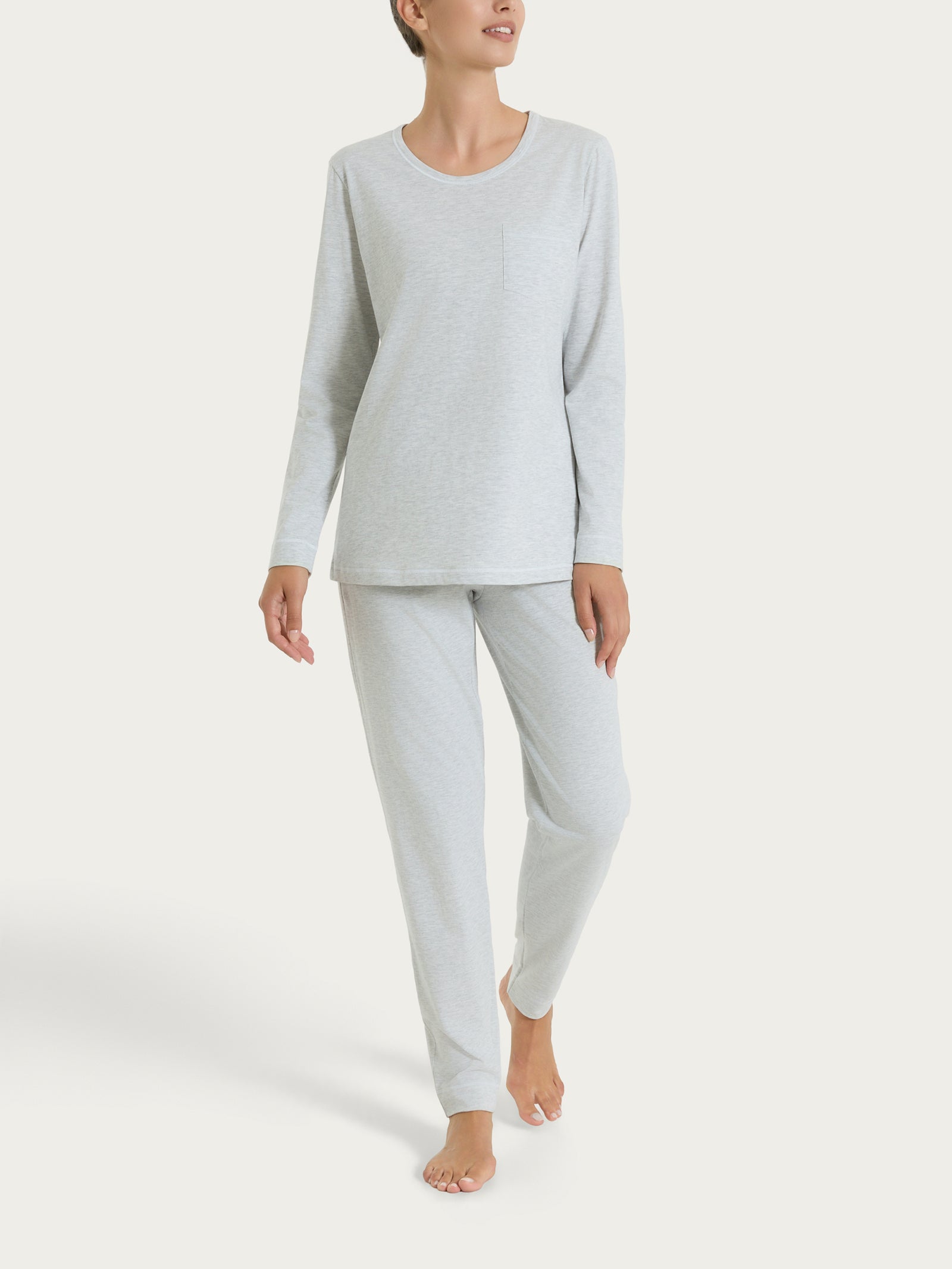 Pigiama lungo tinta unita in Jersey di Cotone Neri Donna - Ragno