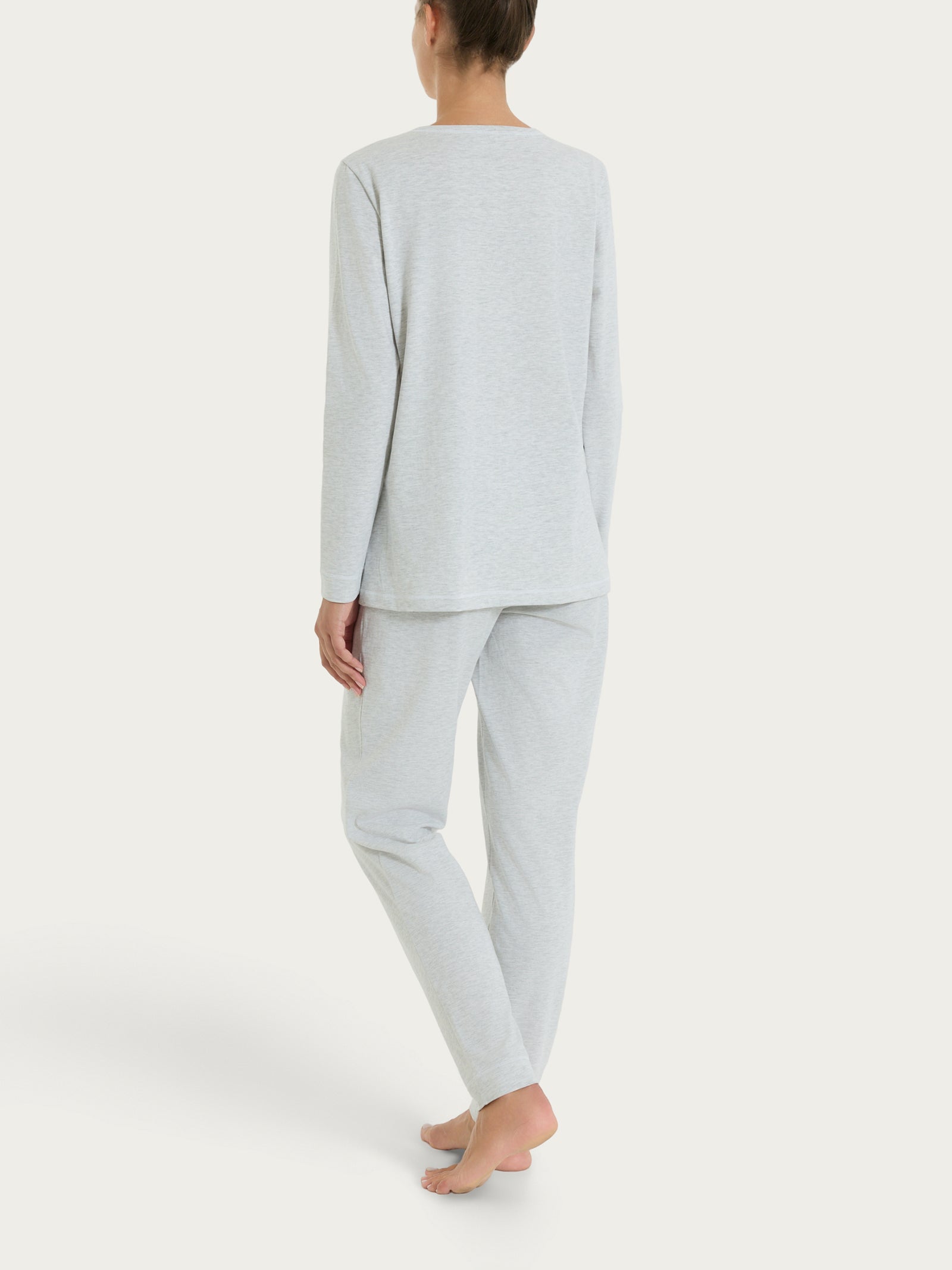 Pigiama lungo tinta unita in Jersey di Cotone Neri Donna - Ragno