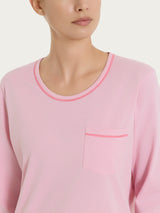 Pigiama lungo tinta unita in Jersey di Cotone Rosa Donna - Ragno