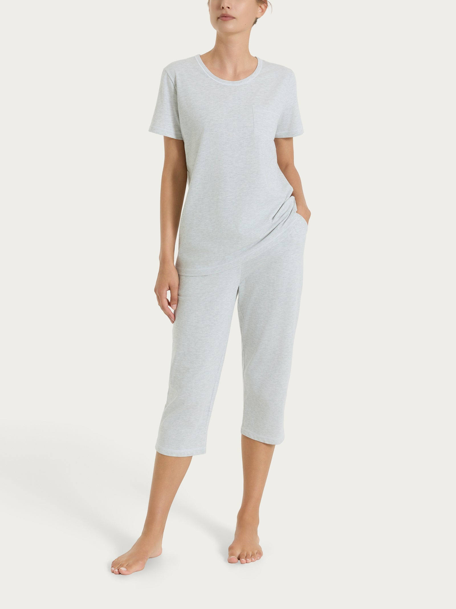 Pigiama tinta unita a pinocchietto in Jersey di Cotone Neri Donna - Ragno