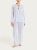 Pigiama lungo a righe in Ecoseta Blu Donna - Ragno