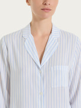 Pigiama lungo a righe in Ecoseta Blu Donna - Ragno