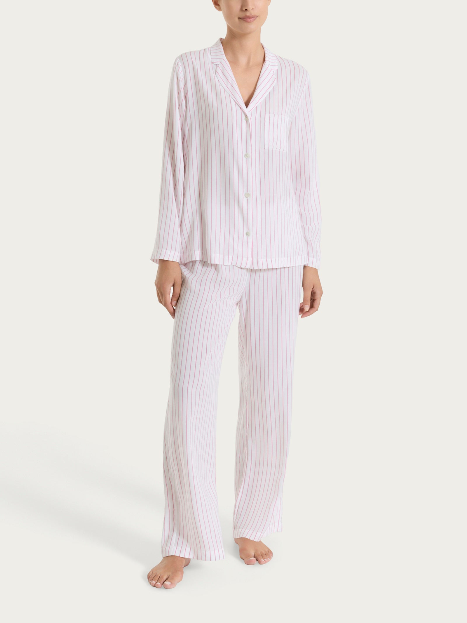 Pigiama lungo a righe in Ecoseta Rosa Donna - Ragno