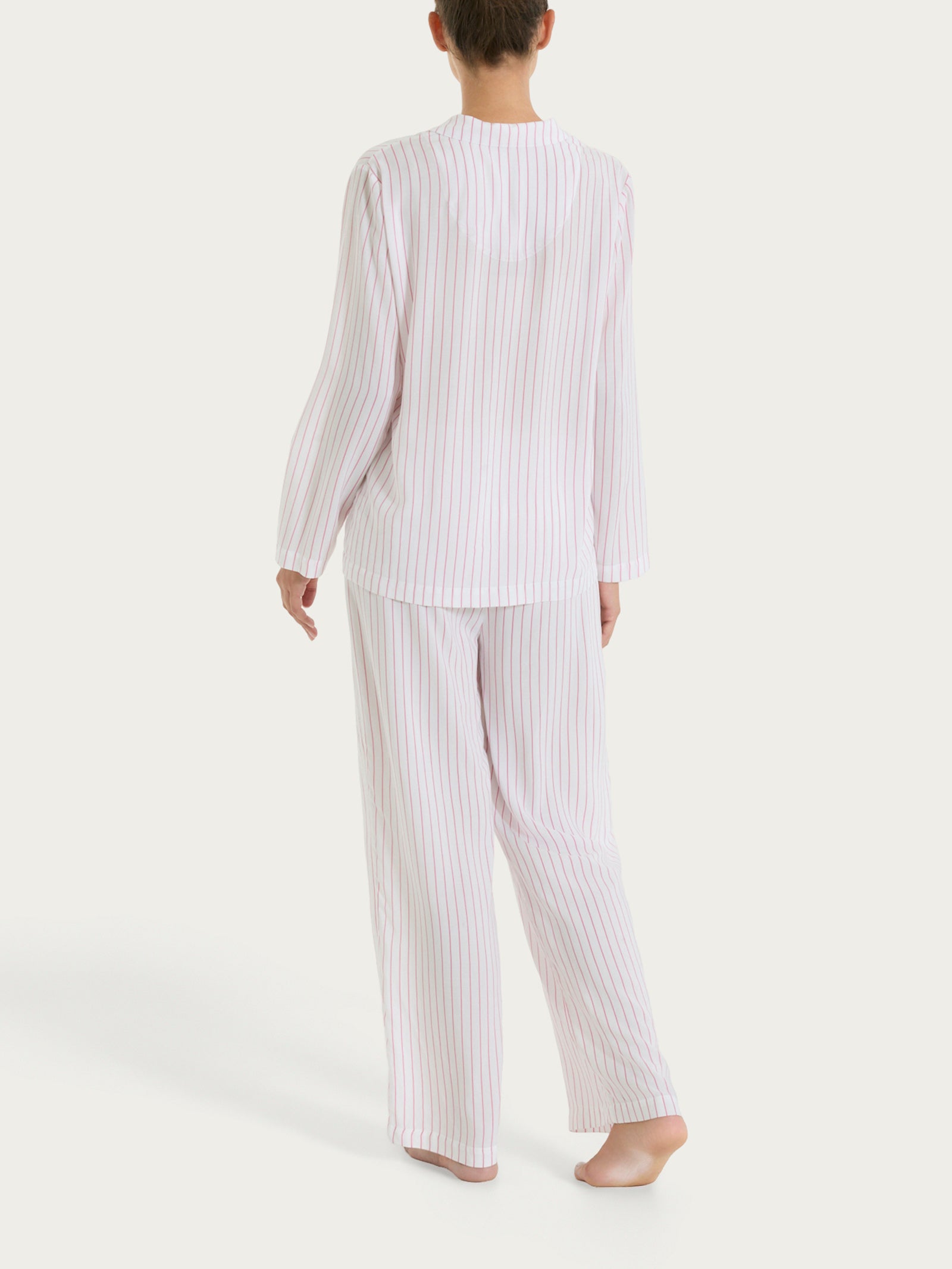 Pigiama lungo a righe in Ecoseta Rosa Donna - Ragno