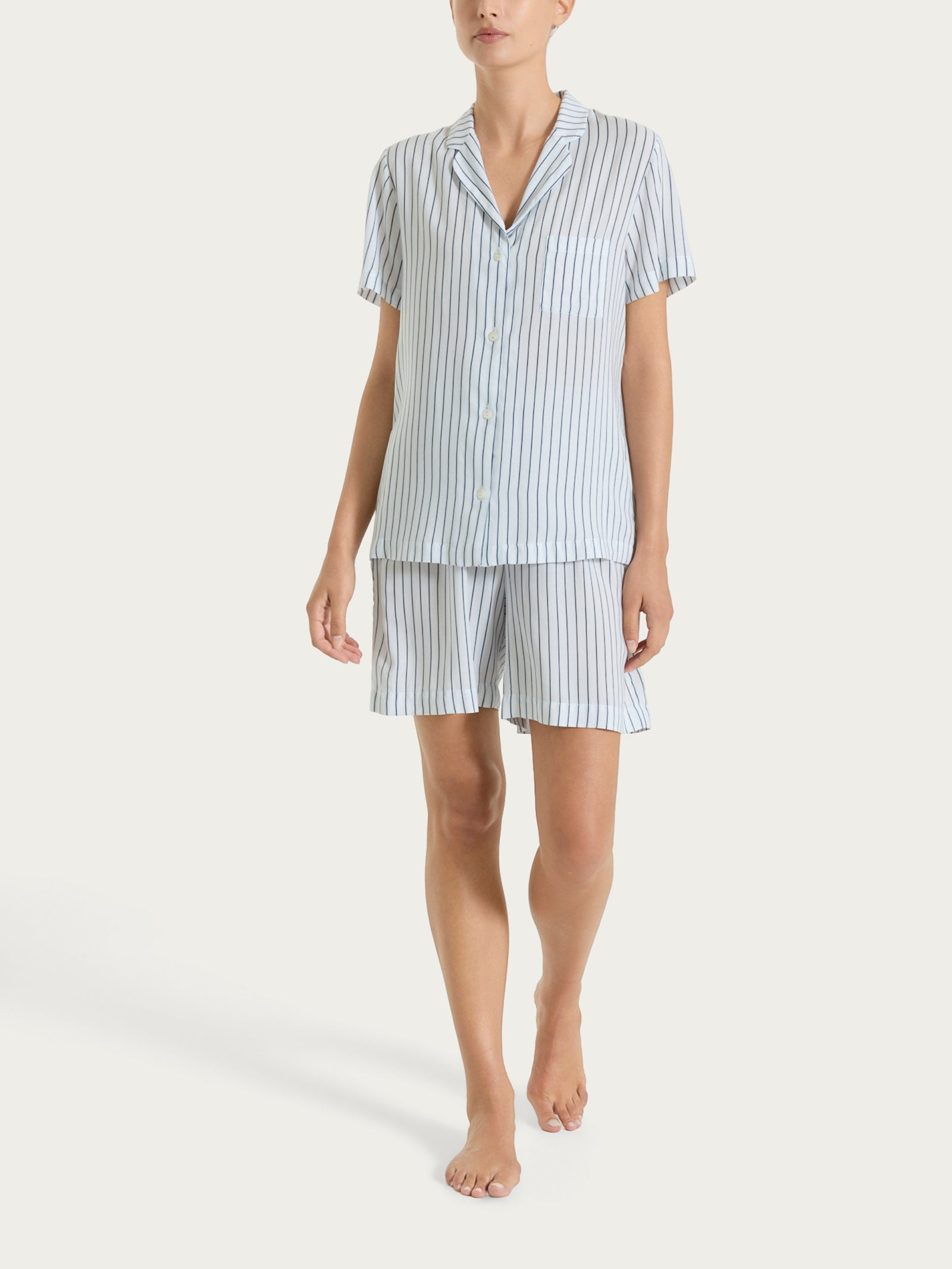 Pigiama corto a righe in Ecoseta Blu Donna - Ragno