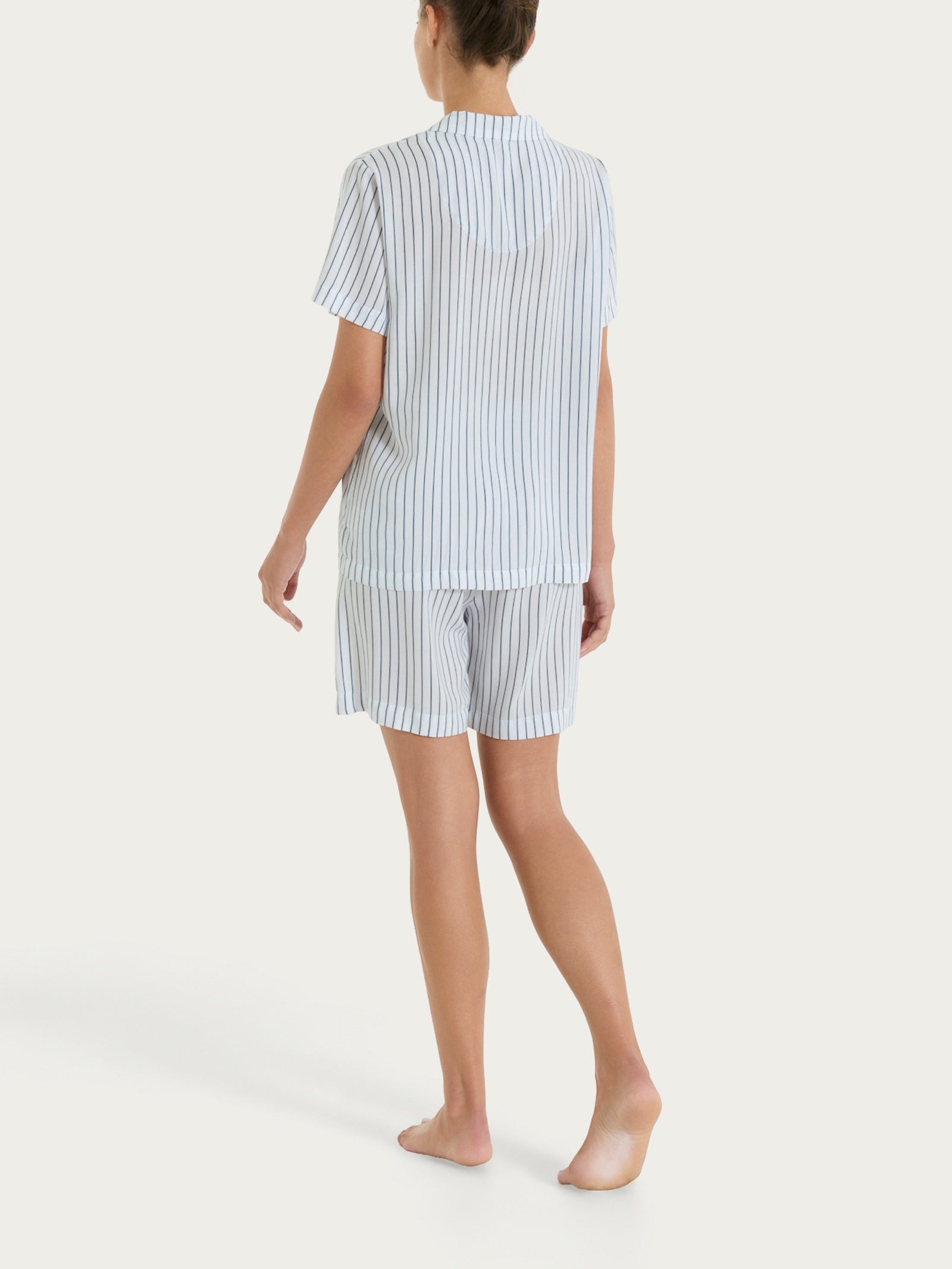 Pigiama corto a righe in Ecoseta Blu Donna - Ragno