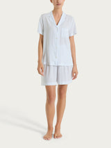 Pigiama corto a righe in Ecoseta Blu Donna - Ragno