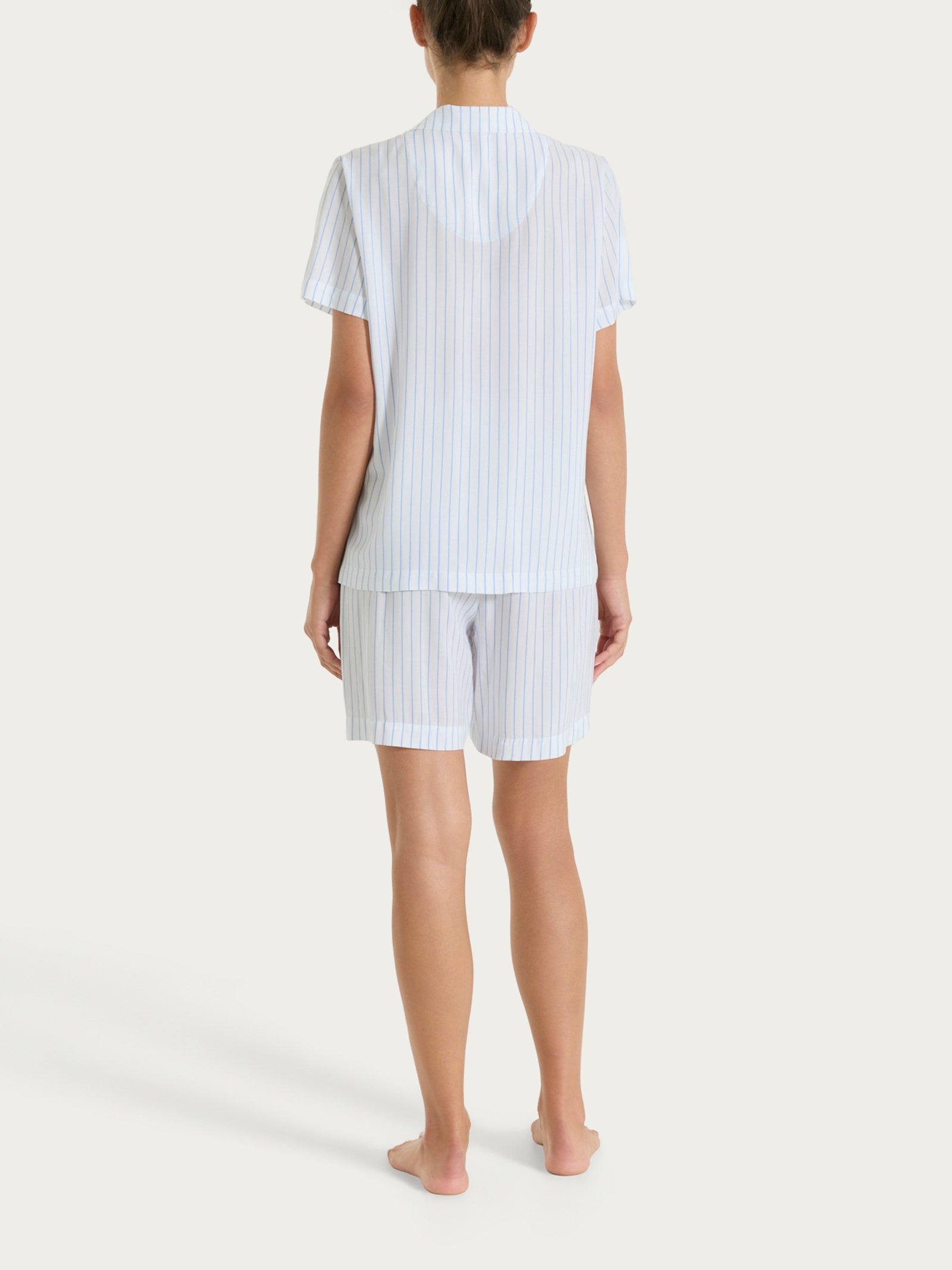 Pigiama corto a righe in Ecoseta Blu Donna - Ragno