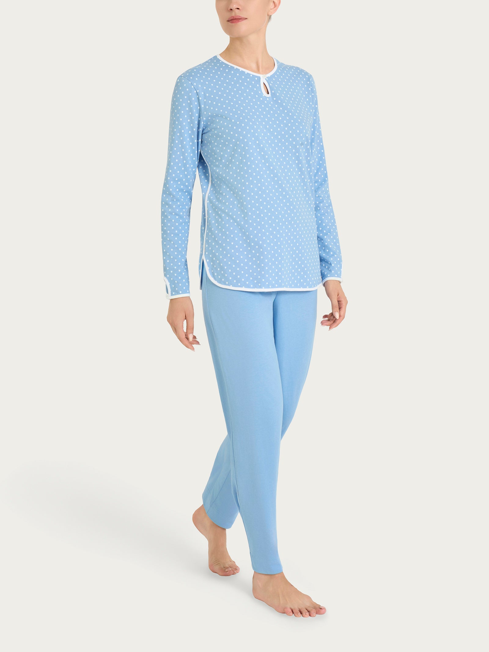 Pigiama a pois con scollo a goccia in Jersey di cotone Azzurri Donna - Ragno