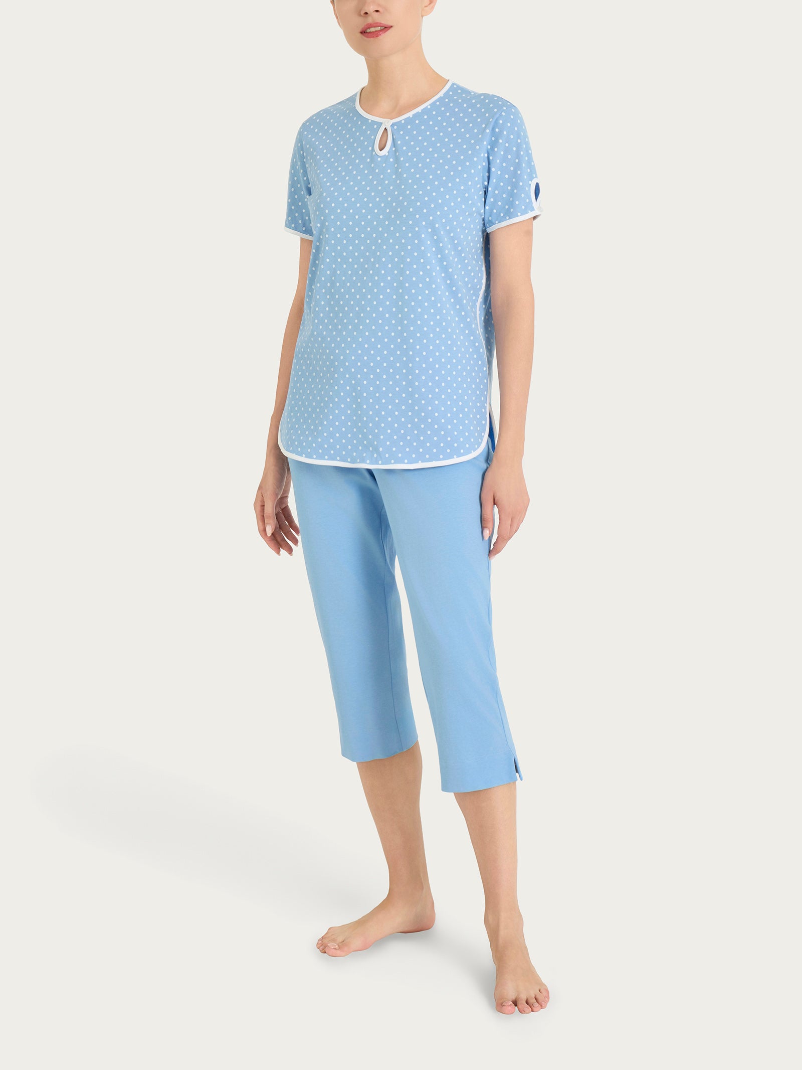 Pigiama pinocchietto a pois con scollo a goccia in Jersey di cotone Azzurri Donna - Ragno