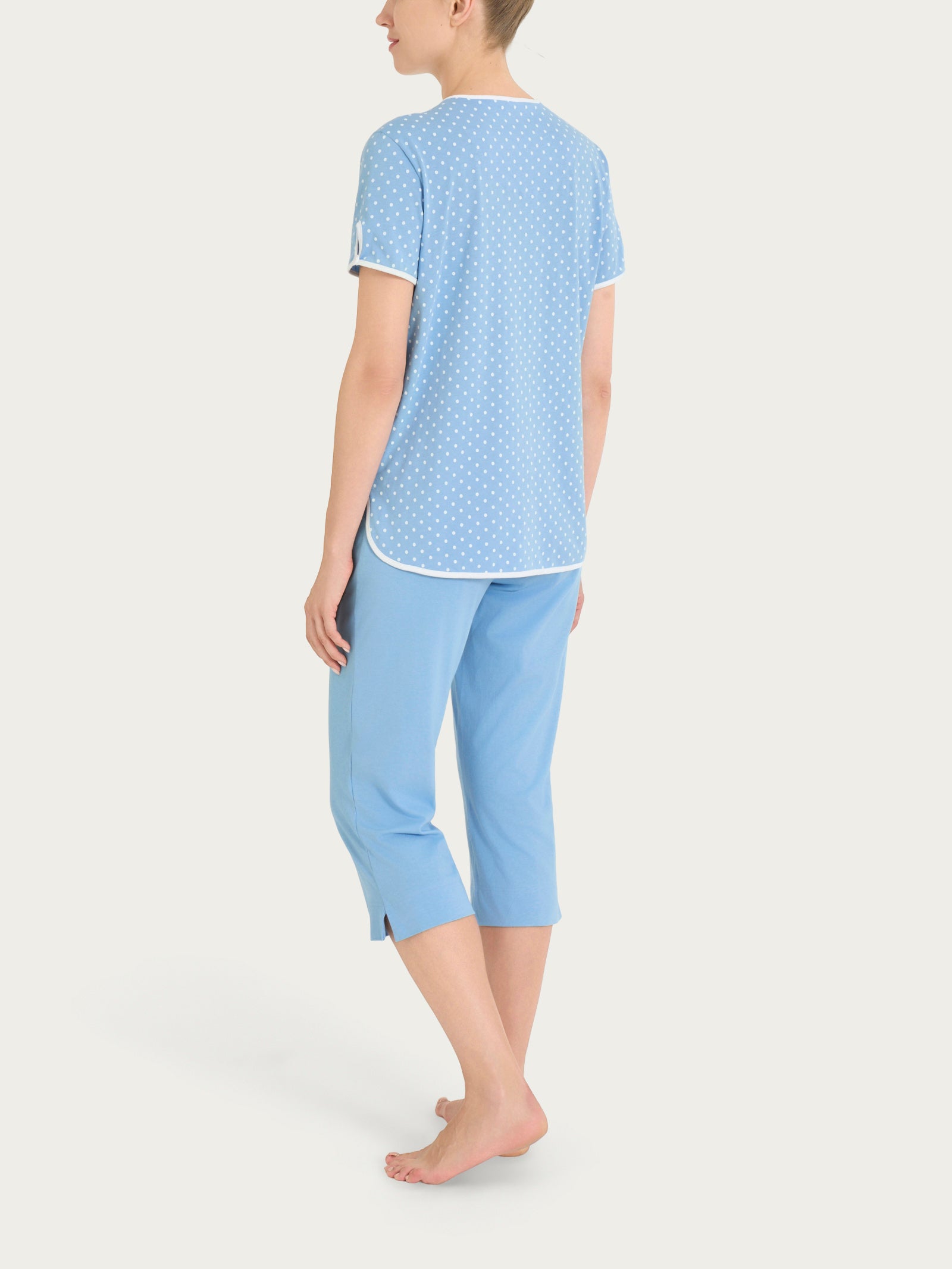 Pigiama pinocchietto a pois con scollo a goccia in Jersey di cotone Azzurri Donna - Ragno