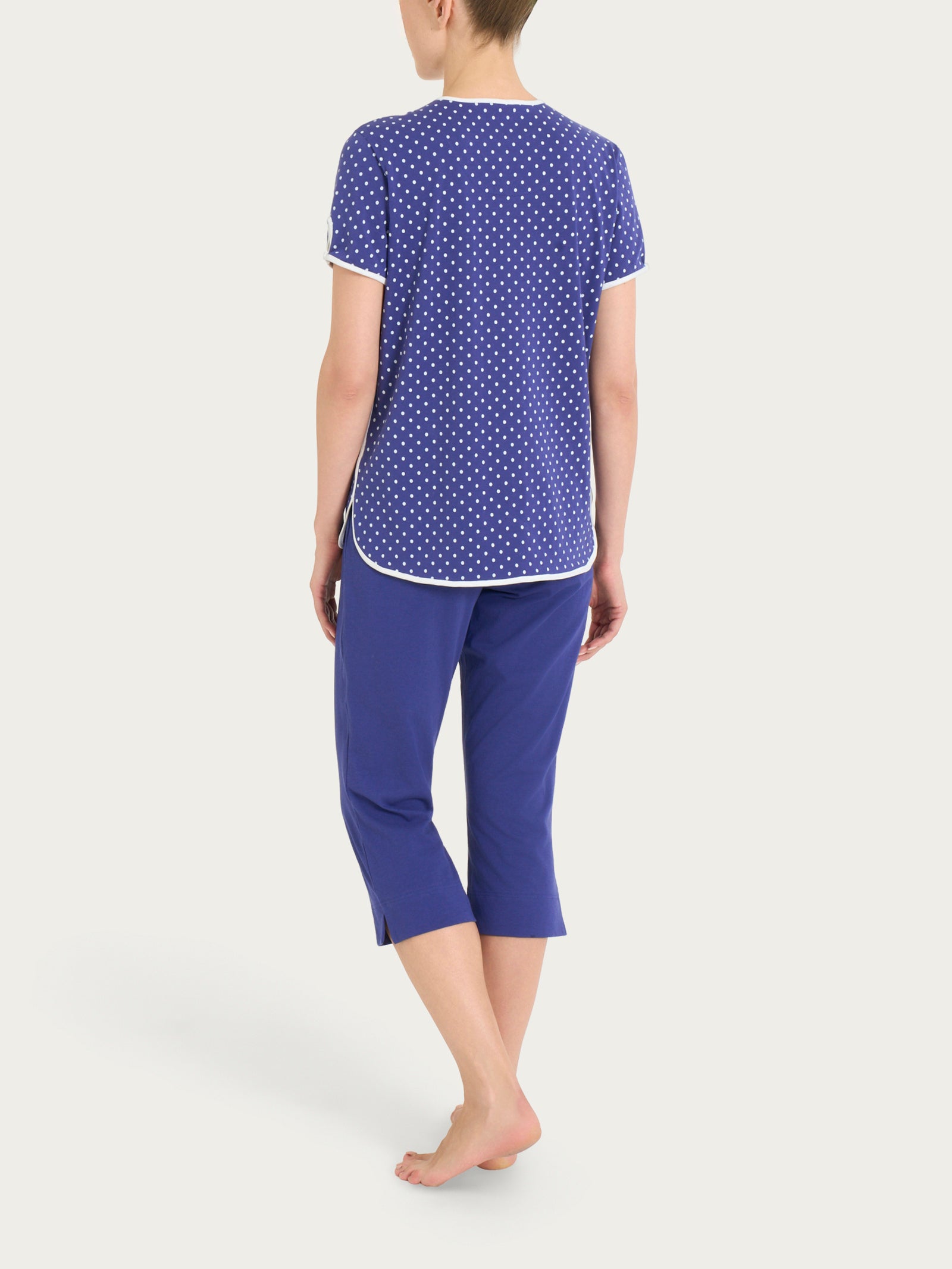 Pigiama pinocchietto a pois con scollo a goccia in Jersey di cotone Blu Donna - Ragno