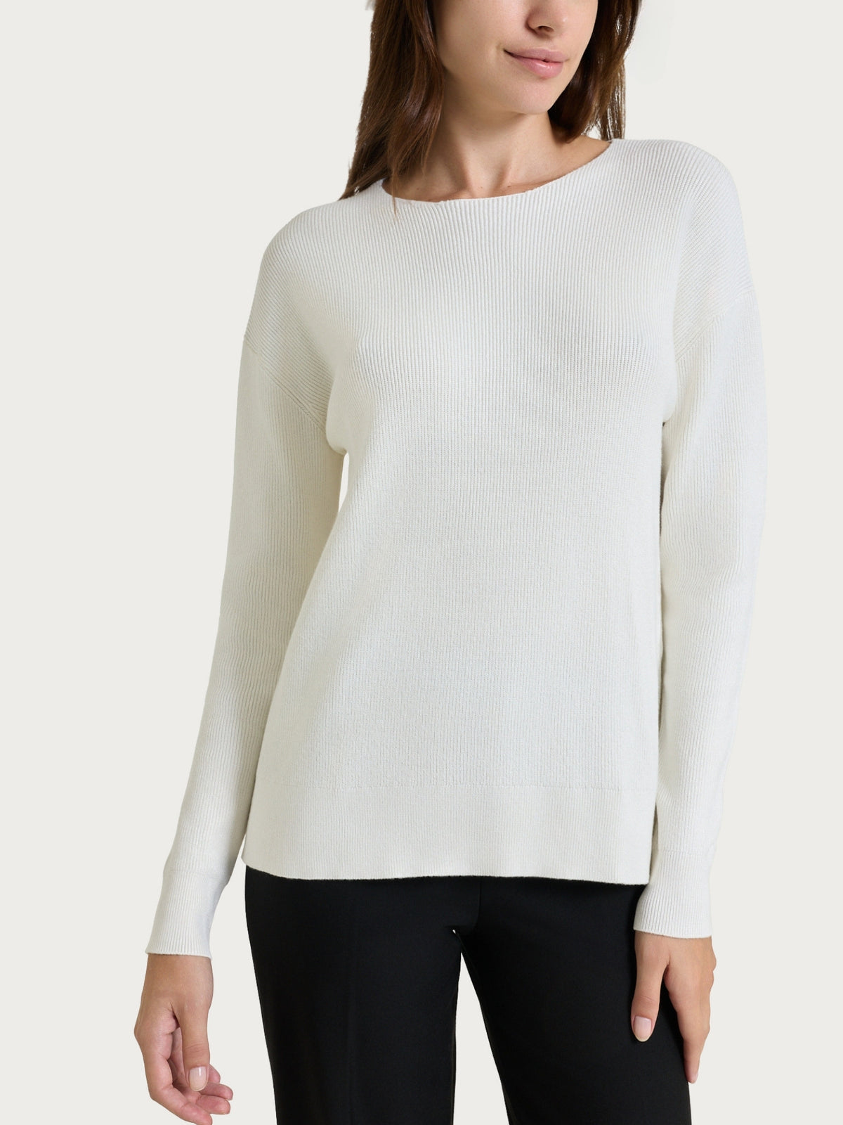 Jersey de cuello redondo en punto perla Four Seasons Blanco para mujer - Ragno