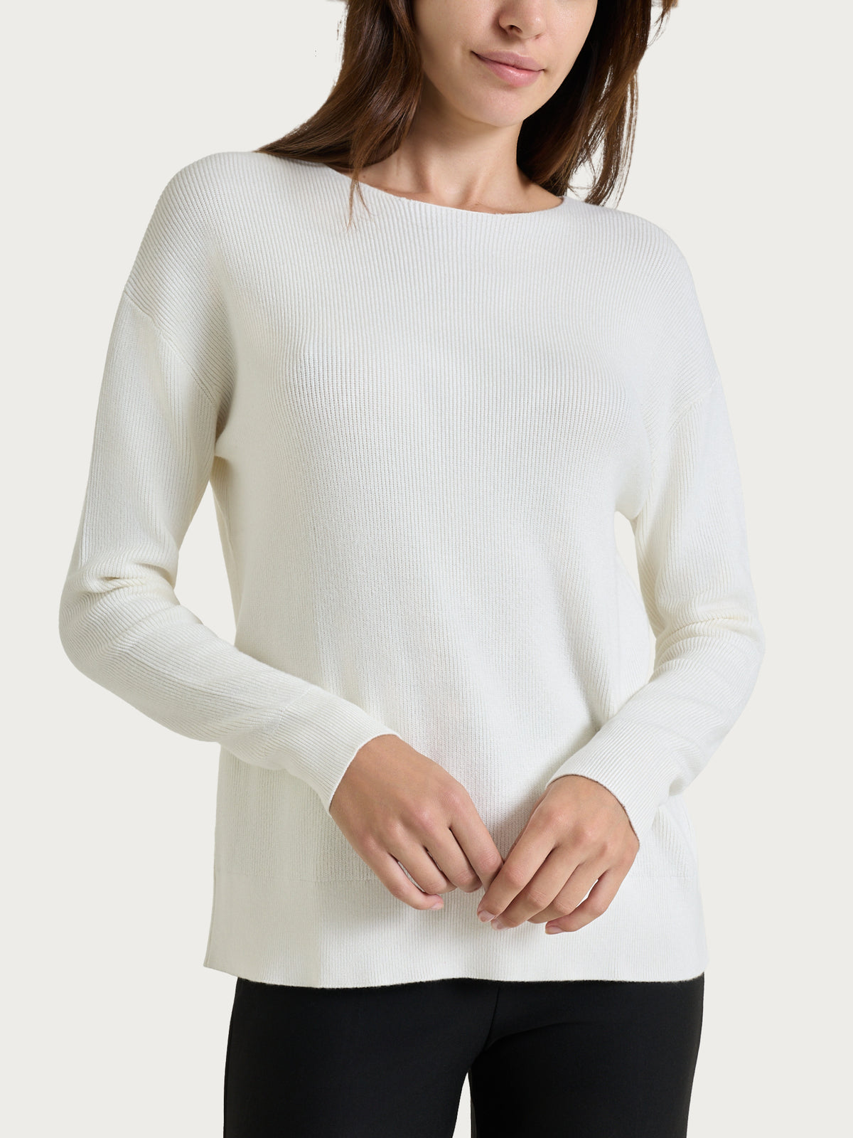 Jersey de cuello redondo en punto perla Four Seasons Blanco para mujer - Ragno