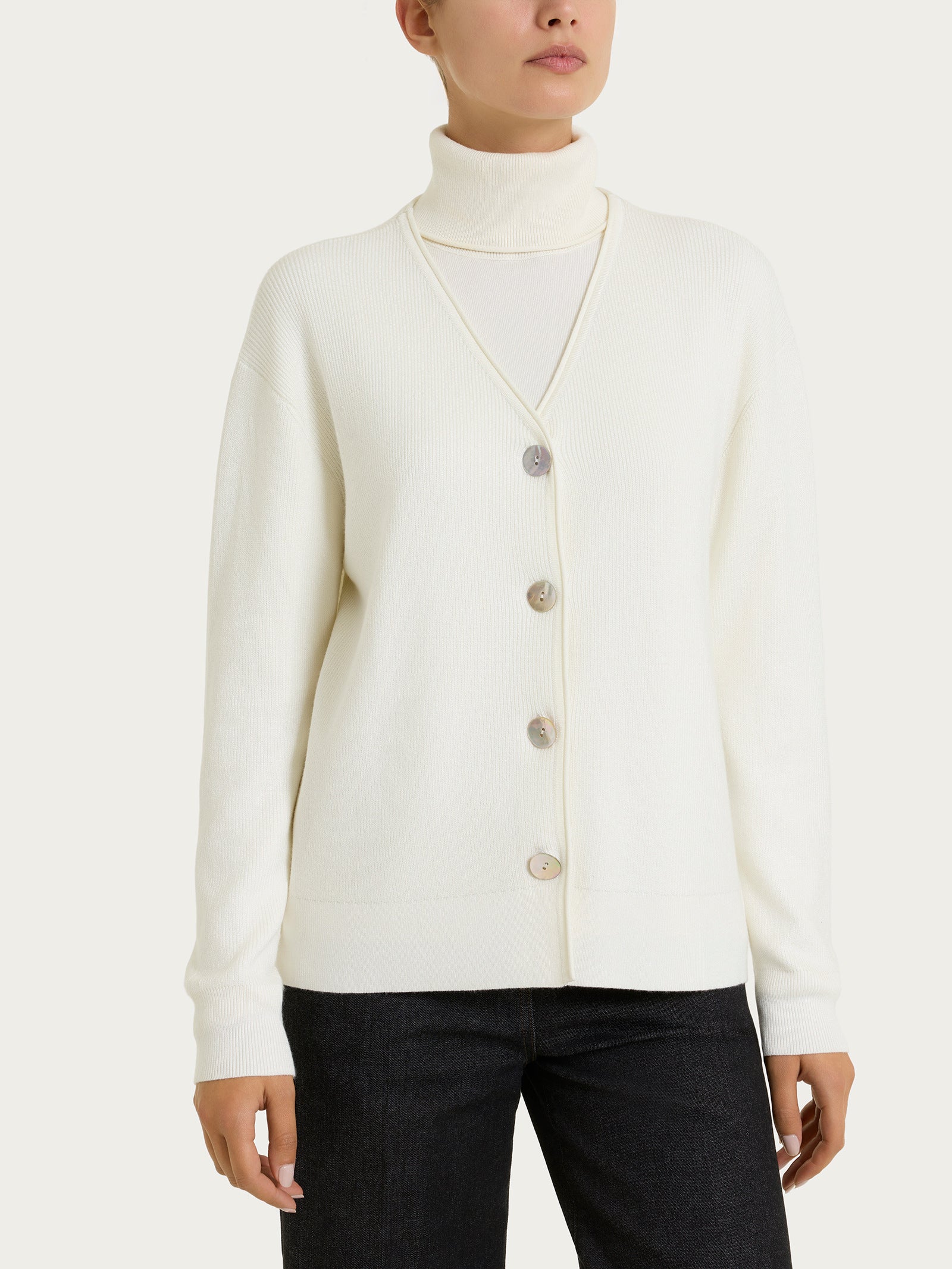 Cardigan con scollo a V in punto perla Four Seasons Bianchi Donna - Ragno