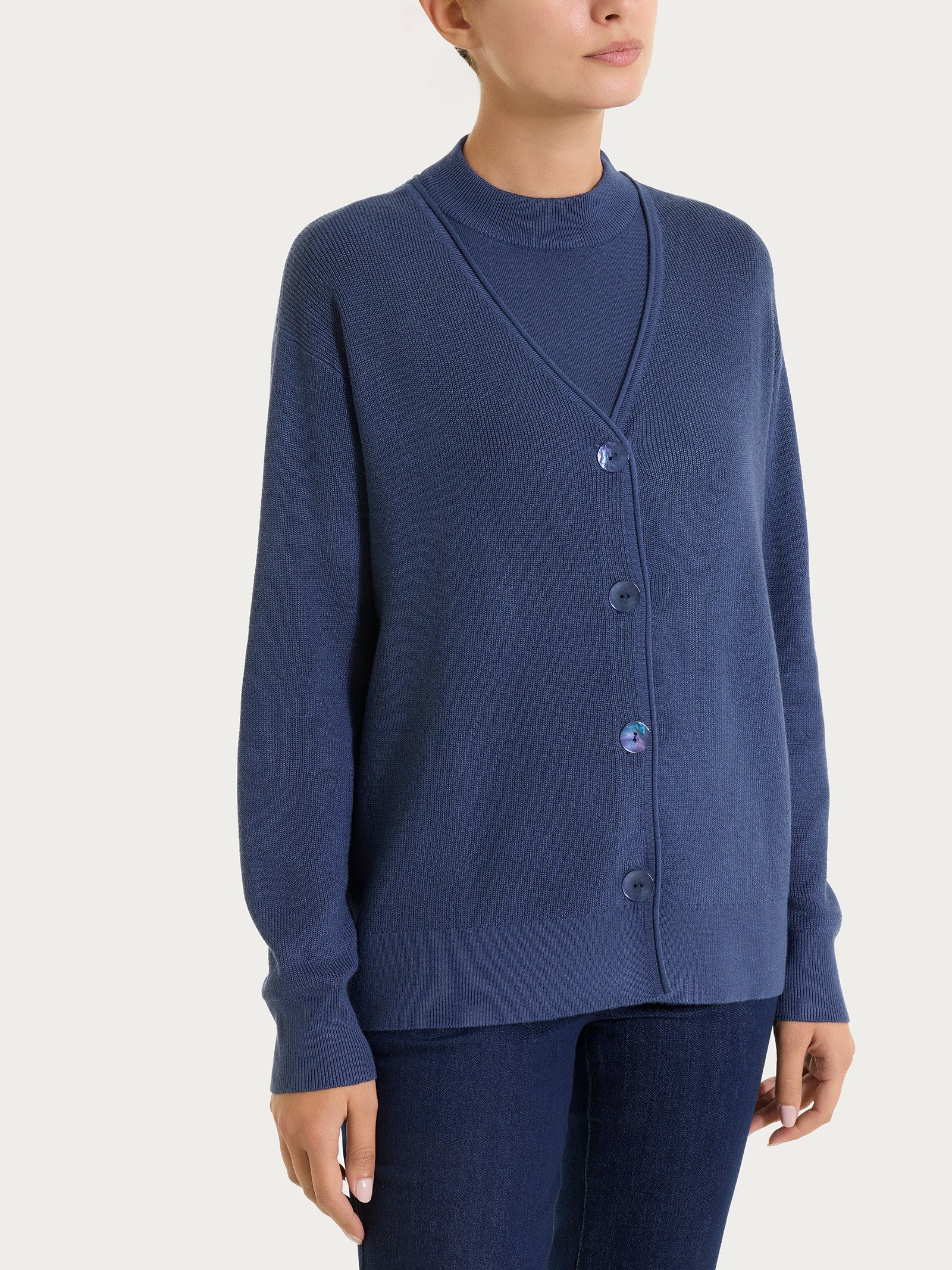 Cardigan con scollo a V in punto perla Four Seasons Blu Donna - Ragno