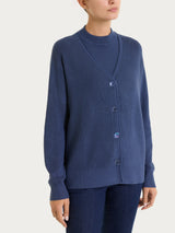 Cardigan con scollo a V in punto perla Four Seasons Blu Donna - Ragno