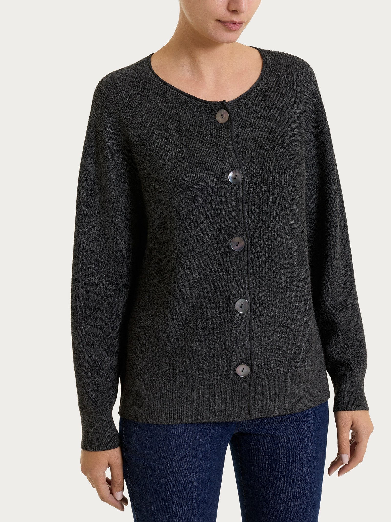 Cardigan girocollo con bottoni in punto perla Four Seasons Neri Donna - Ragno