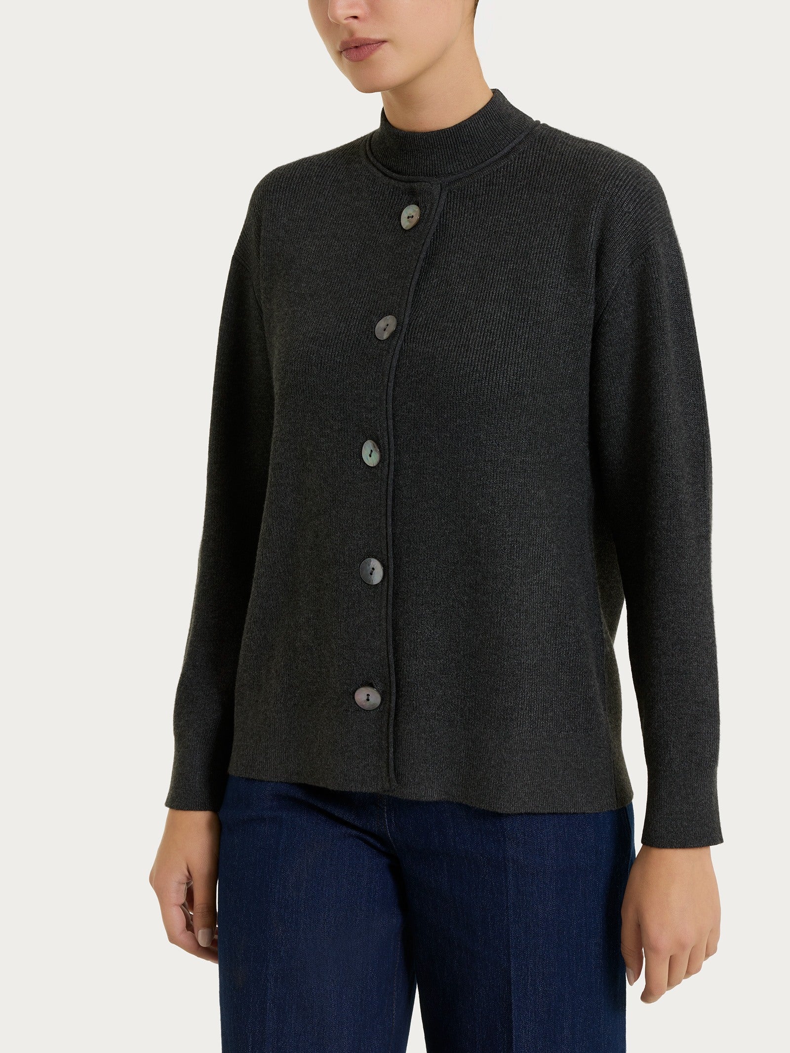 Cardigan girocollo con bottoni in punto perla Four Seasons Neri Donna - Ragno