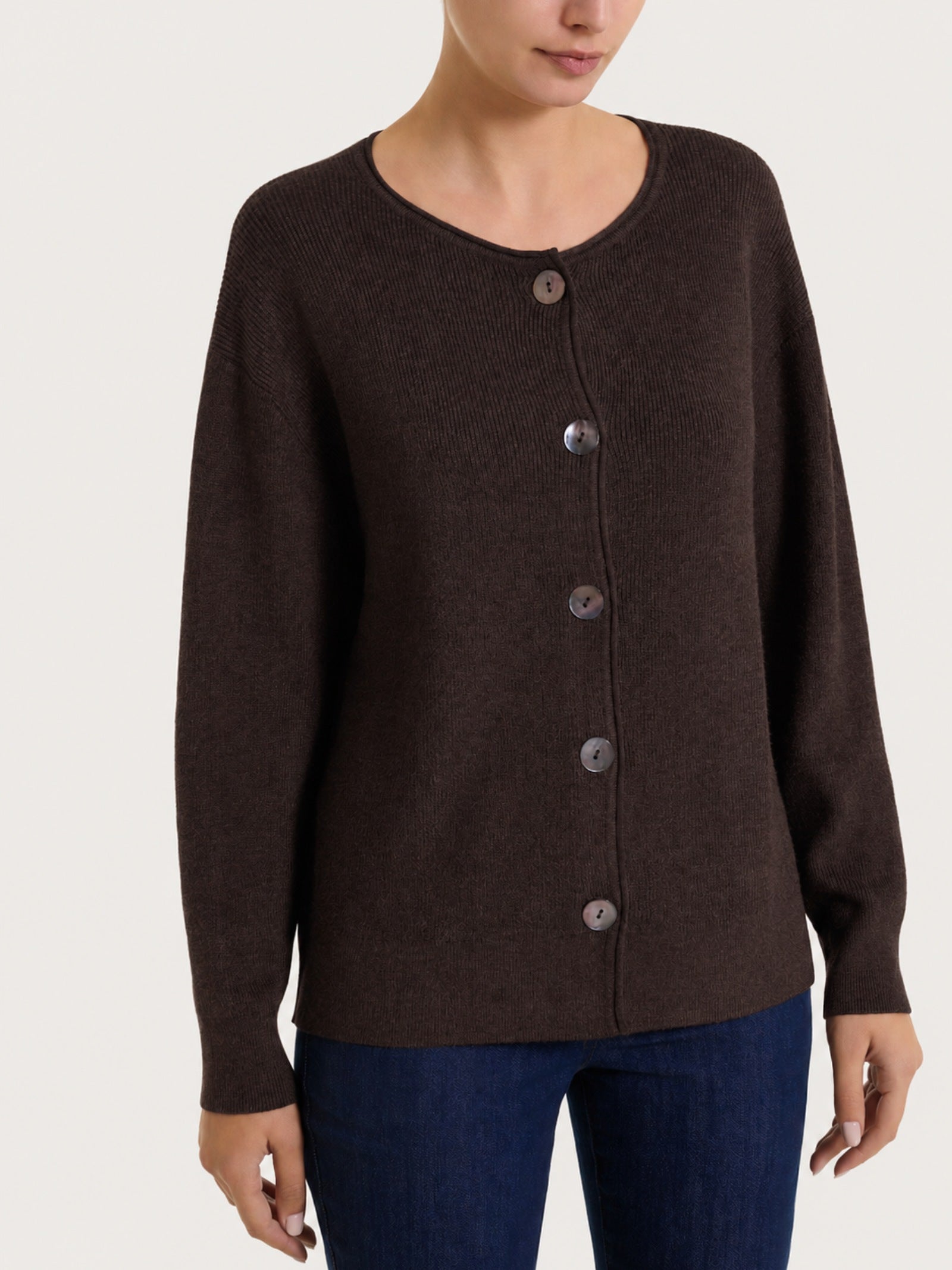 Cardigan girocollo con bottoni in punto perla Four Seasons Marroni Donna - Ragno