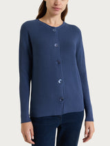 Cardigan girocollo con bottoni in punto perla Four Seasons Blu Donna - Ragno