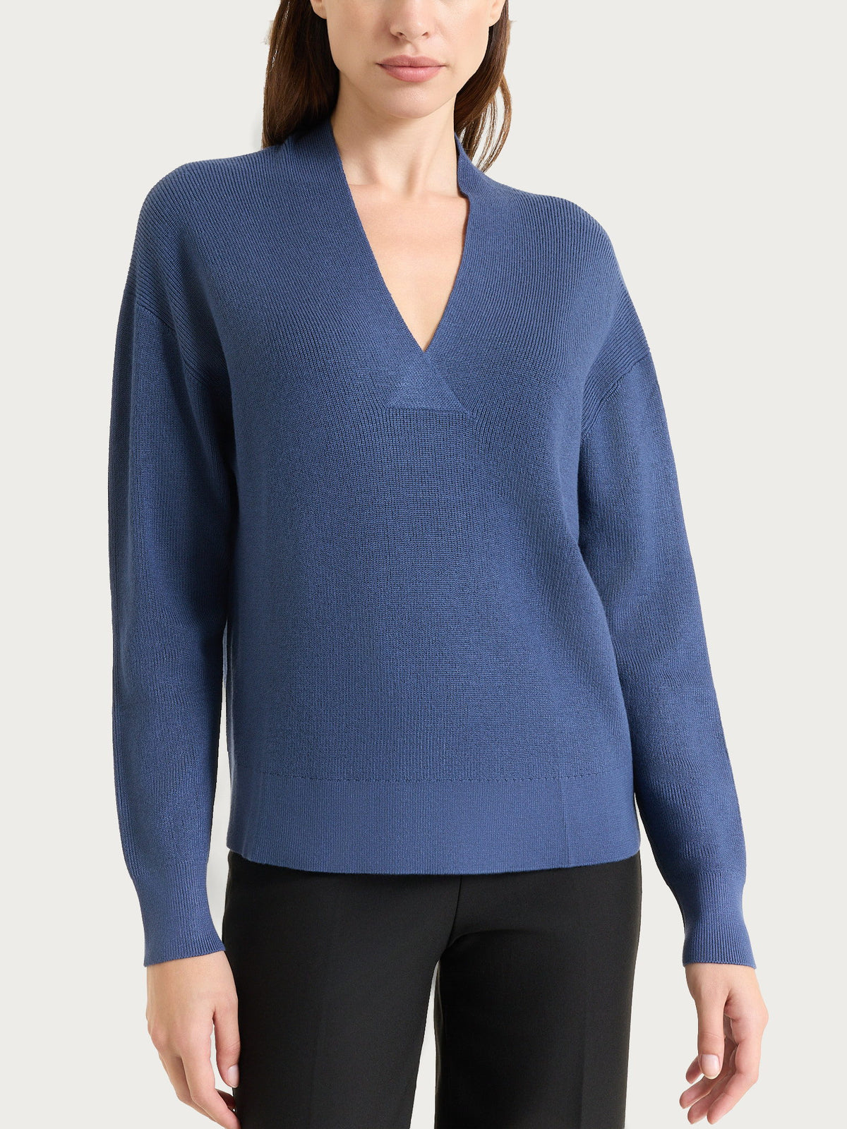 Maglia con scollo a V in punto perla Four Seasons Blu Donna - Ragno