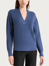 Maglia con scollo a V in punto perla Four Seasons Blu Donna - Ragno