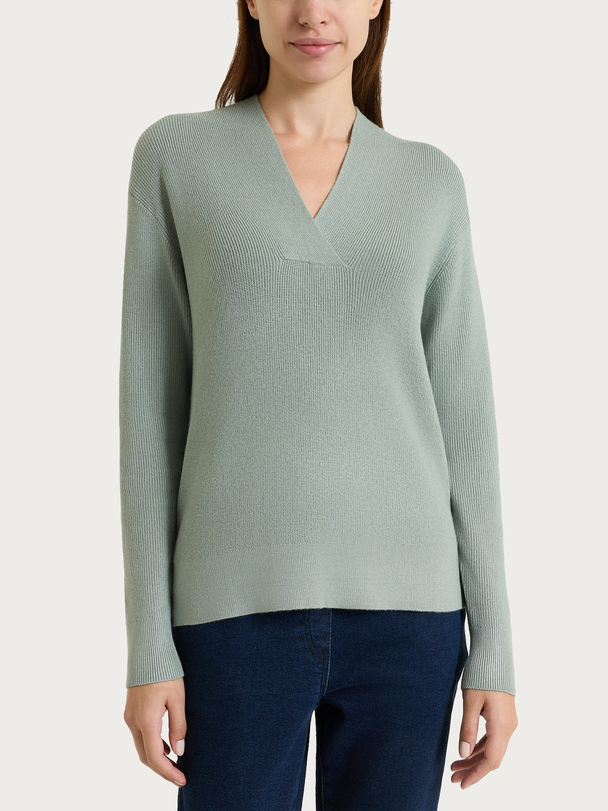 Maglia con scollo a V in punto perla Four Seasons Verdi Donna - Ragno