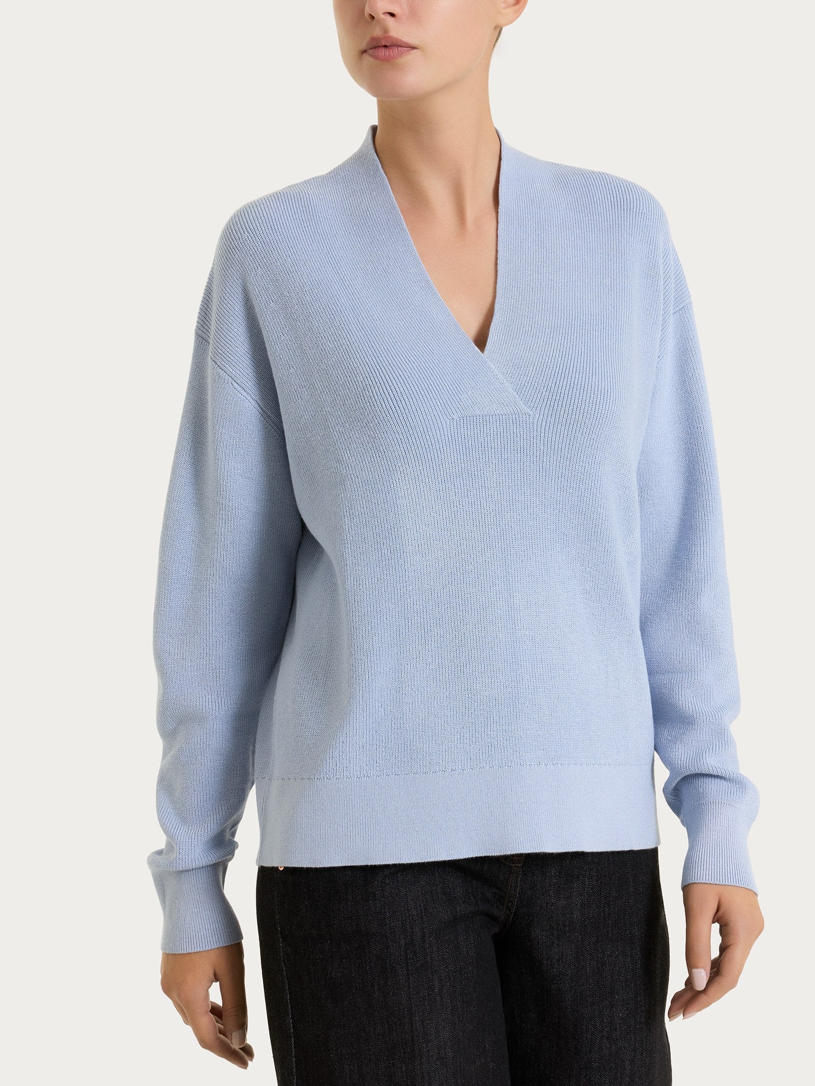 Maglia con scollo a V in punto perla Four Seasons Azzurri Donna - Ragno