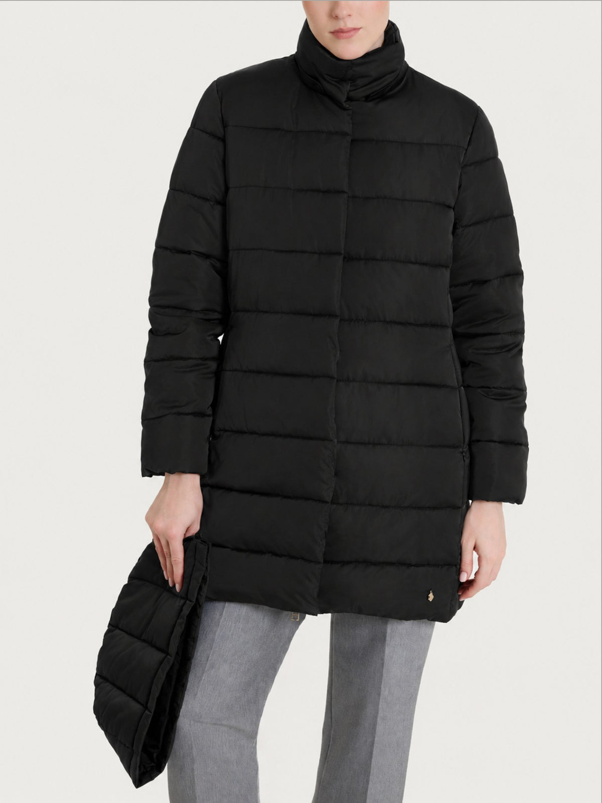 Satin Puffer piumino lungo con cappuccio  Neri Donna - Ragno