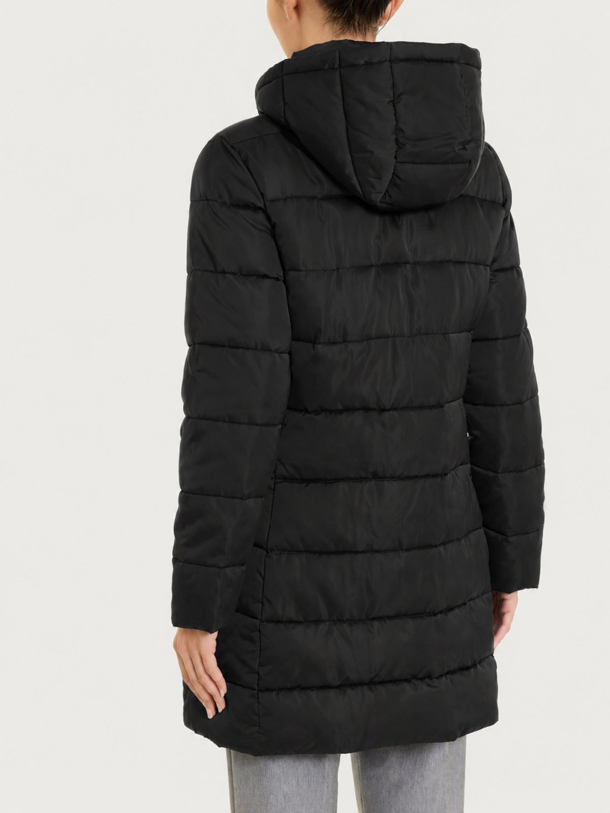 Satin Puffer piumino lungo con cappuccio  Neri Donna - Ragno