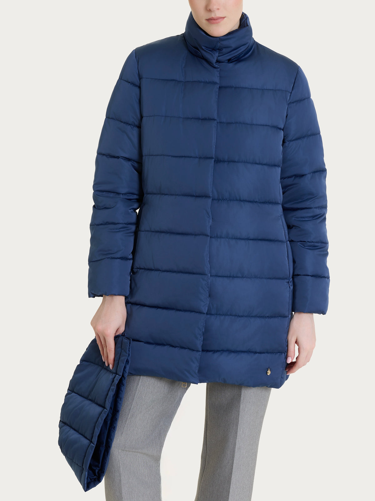 Satin Puffer piumino lungo con cappuccio  Blu Donna - Ragno