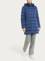 Satin Puffer piumino lungo con cappuccio  Blu Donna - Ragno