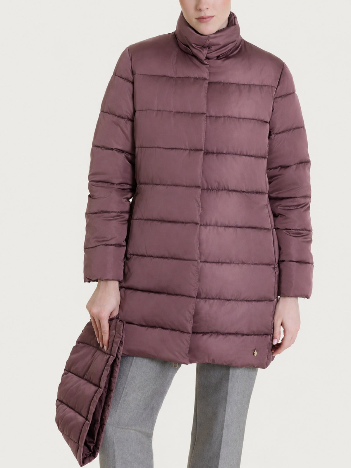 Satin Puffer piumino lungo con cappuccio  Viola Donna - Ragno