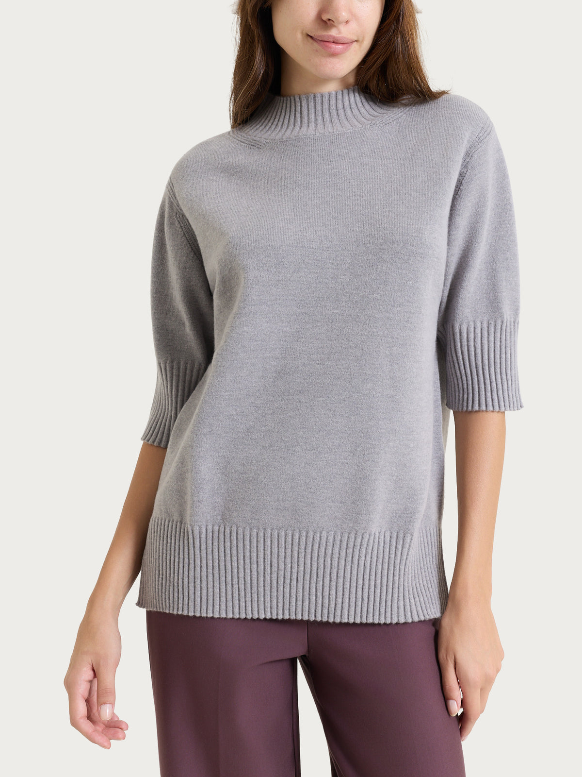 Lupetto con manica corta in Soft Wool Neri Donna - Ragno