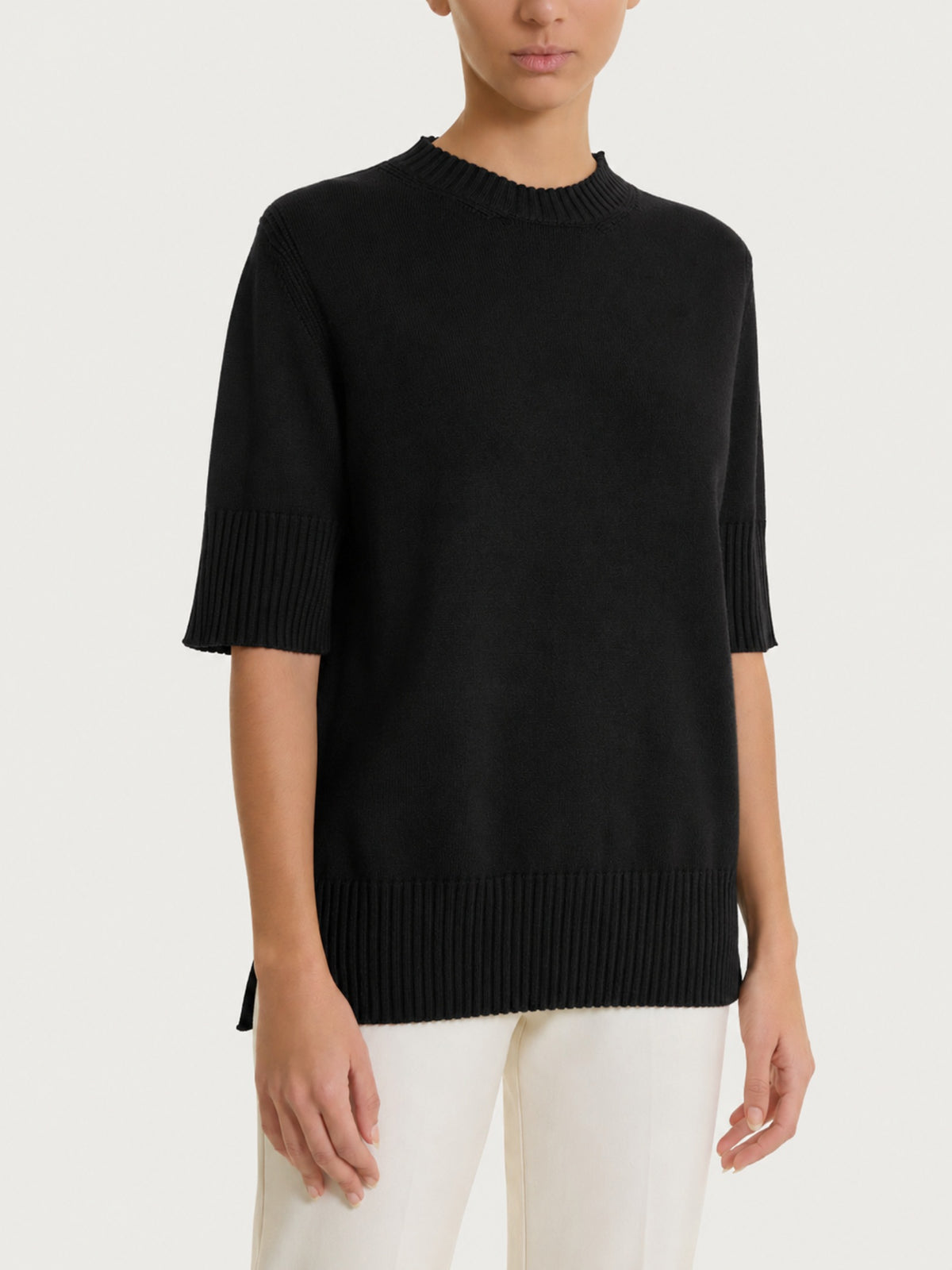 Maglia girocollo con manica corta in Soft Wool Neri Donna - Ragno
