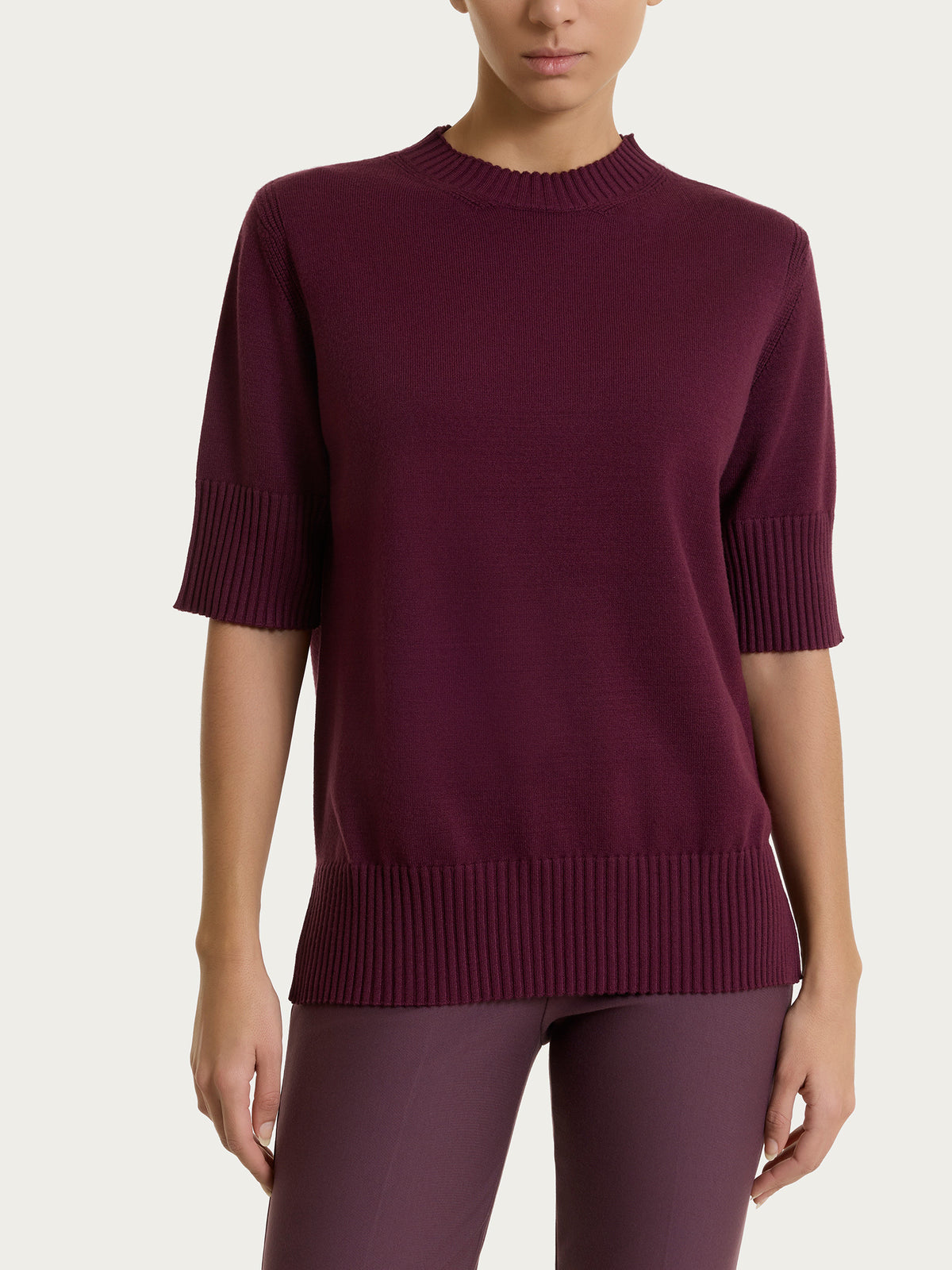 Maglia girocollo con manica corta in Soft Wool Viola Donna - Ragno