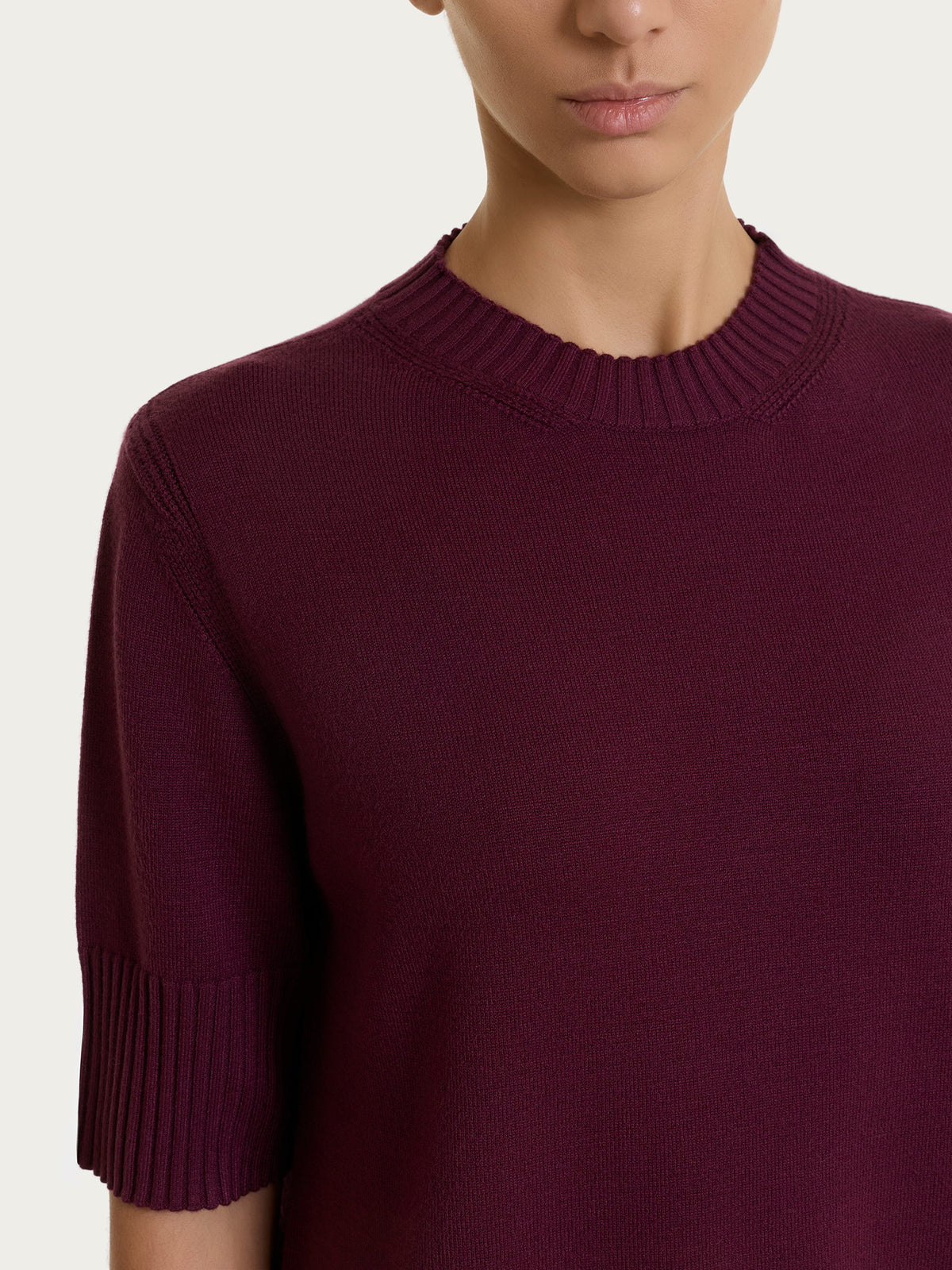 Maglia girocollo con manica corta in Soft Wool Viola Donna - Ragno