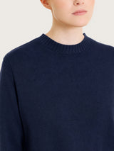 Maglia girocollo con manica lunga in Soft Wool Blu Donna - Ragno