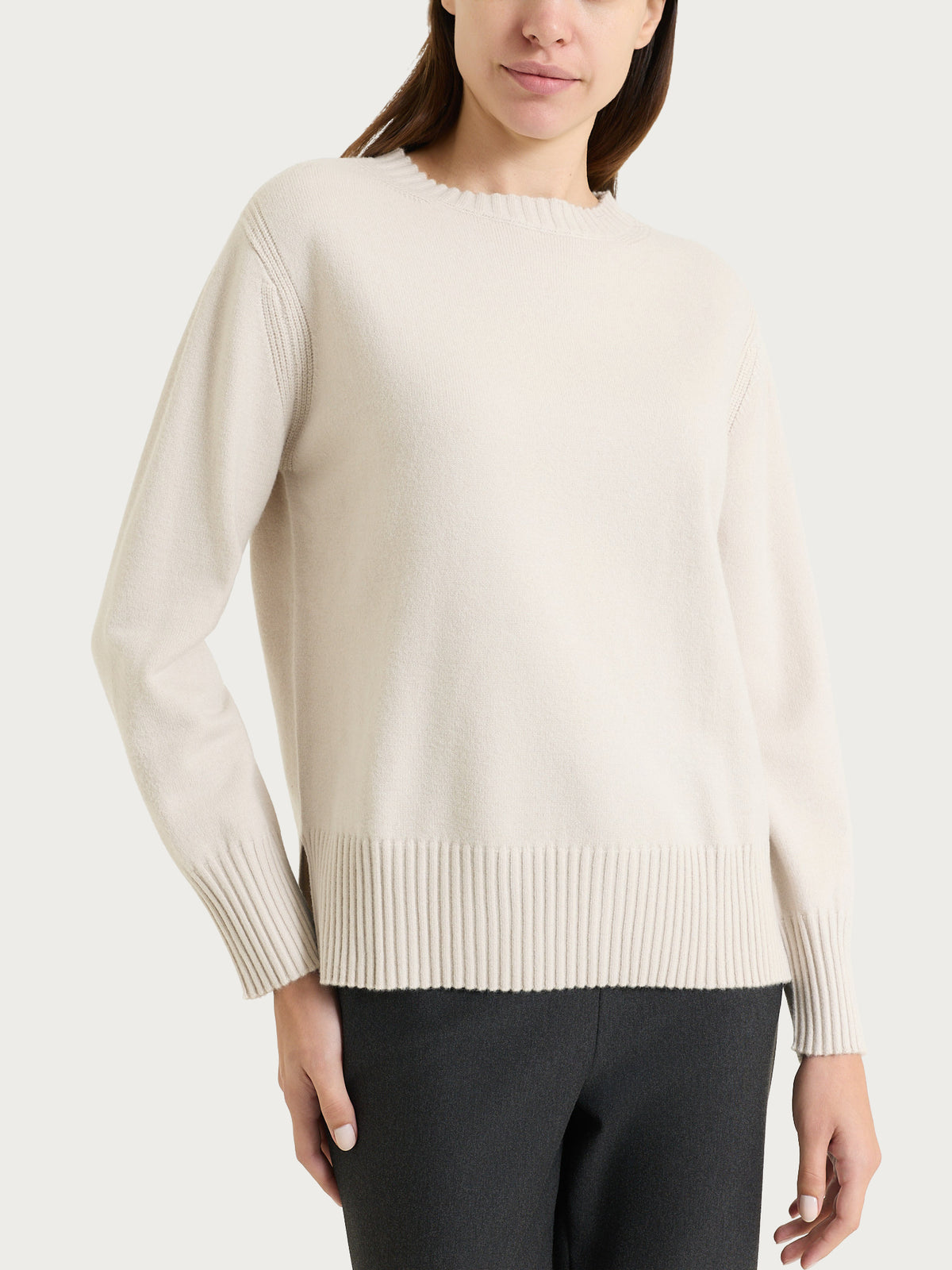 Maglia girocollo con manica lunga in NaturalSoft Bianchi Donna - Ragno