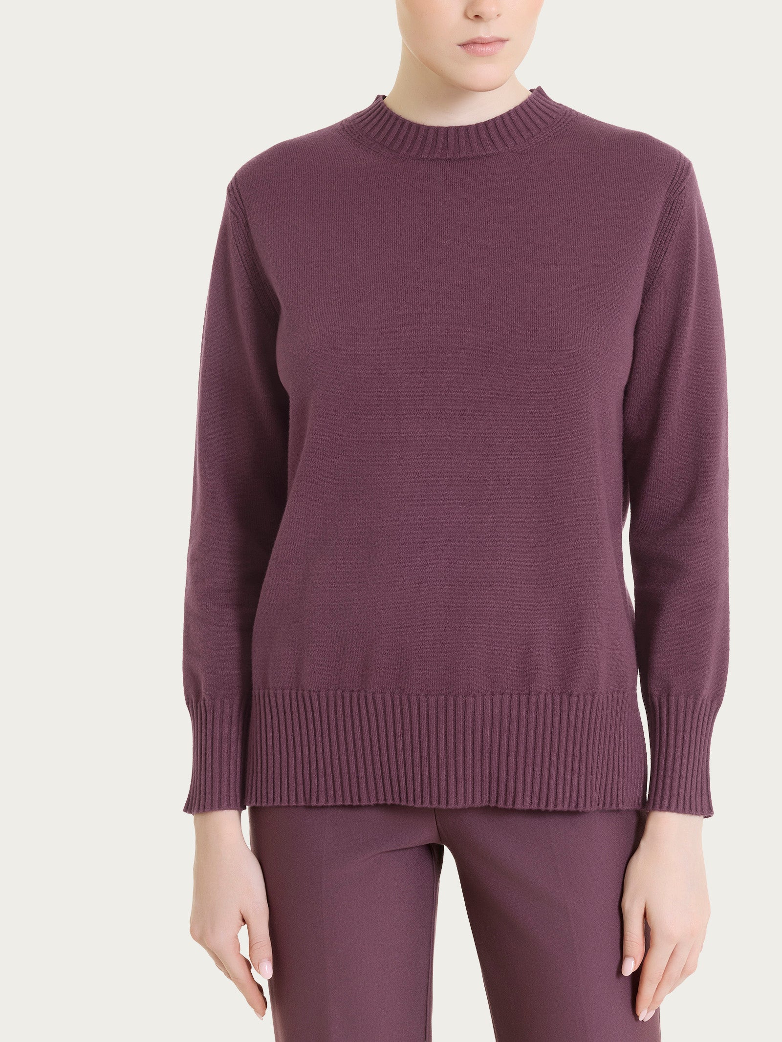 Maglia girocollo con manica lunga in Soft Wool Viola Donna - Ragno