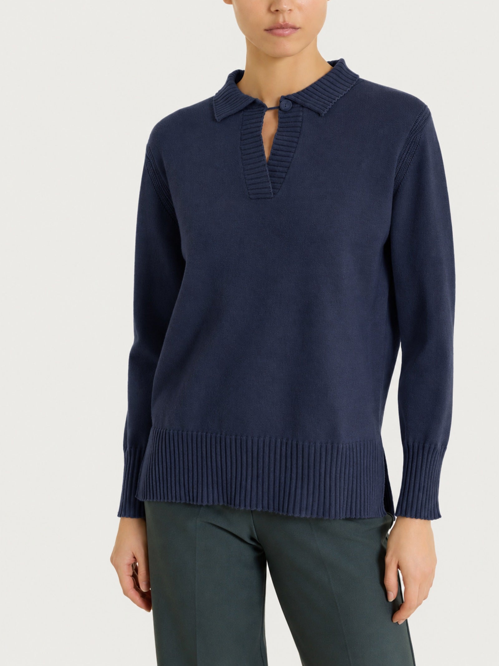 Polo con manica lunga in Soft Wool Blu Donna - Ragno