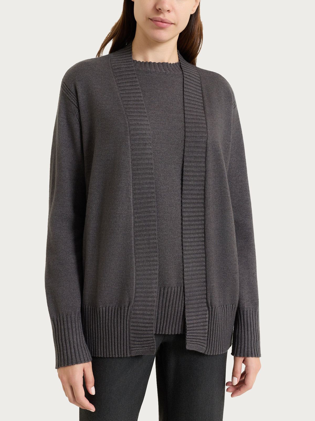 Cardigan a manica lunga in NaturalSoft Neri Donna - Ragno