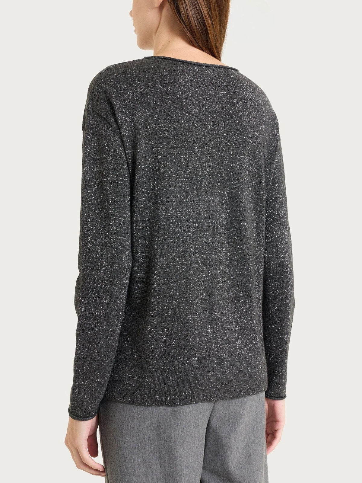 Damen-Pullover mit Rundhalsausschnitt aus Lurex „Four Seasons“ in Nero – Ragno