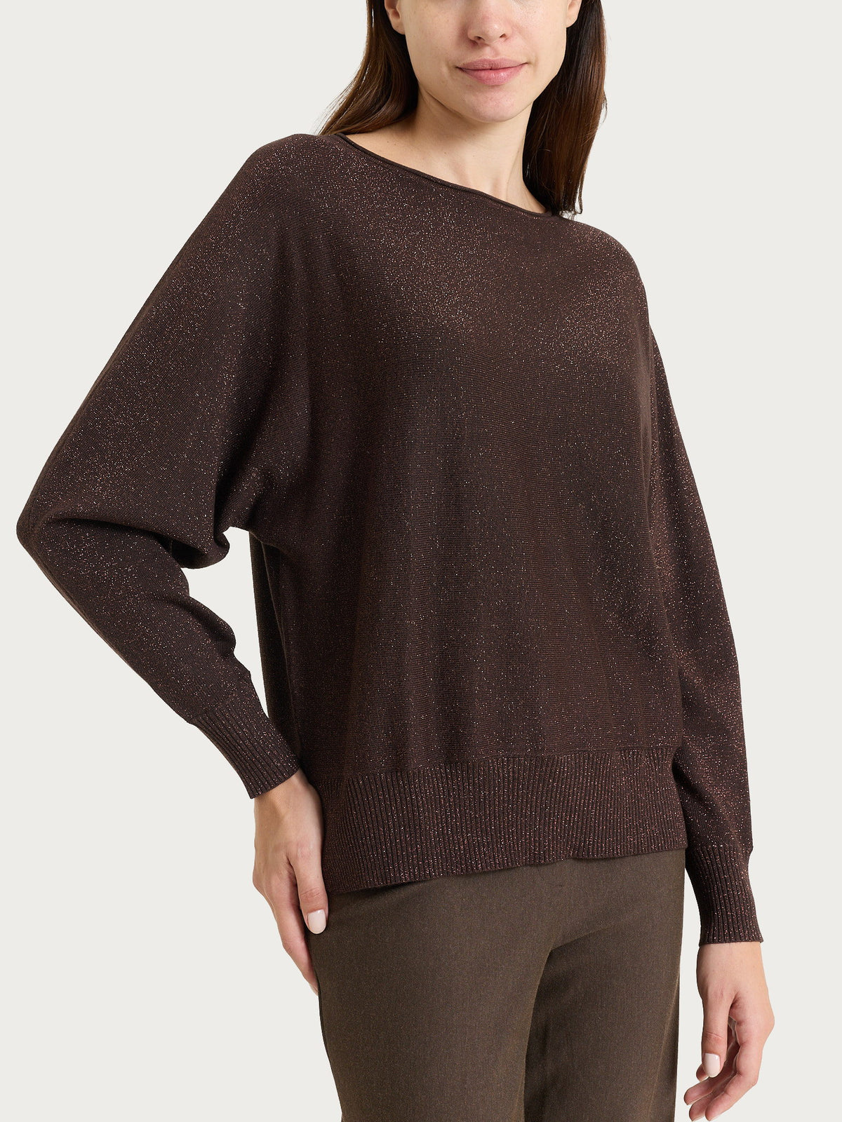 Maglia con manica pipistello in Lurex Four Seasons Marroni Donna - Ragno